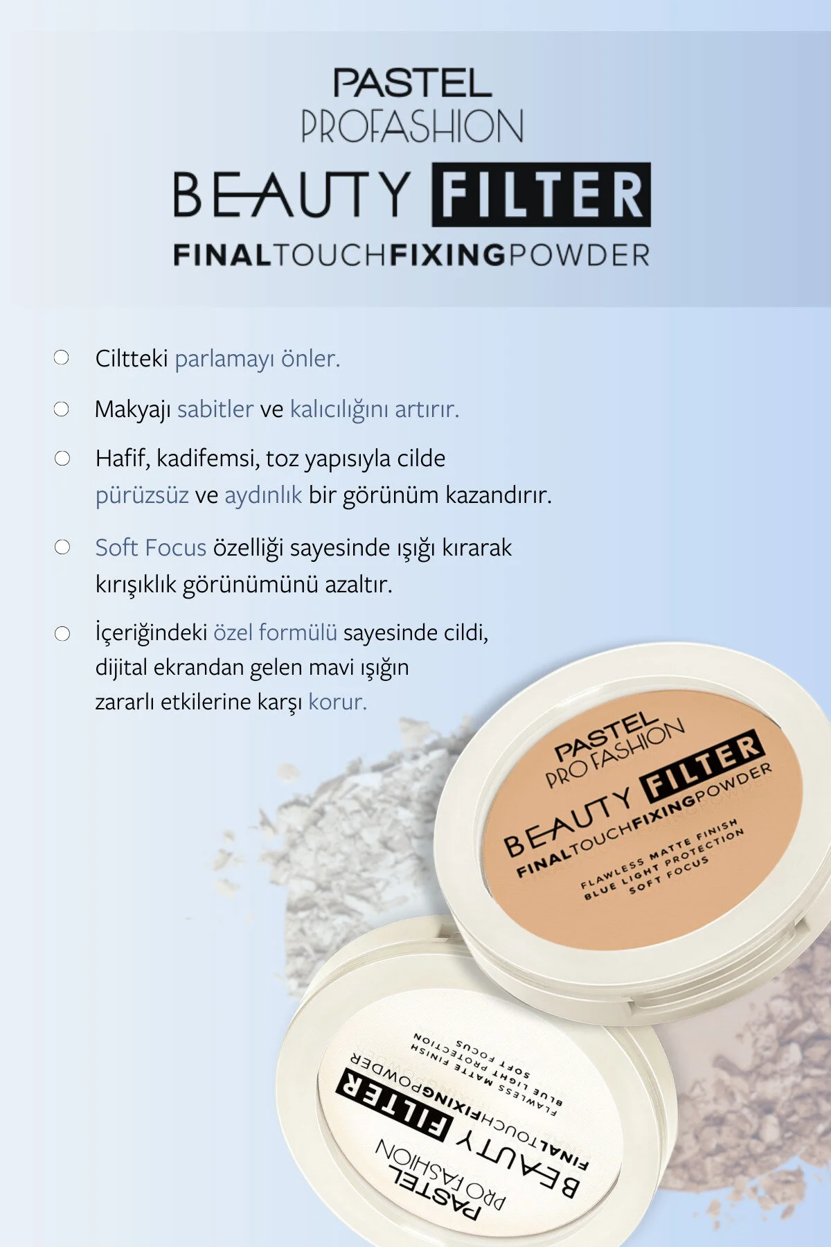 پودر فیکس کننده آرایش صورت رنگی سفید مدل Beauty Filter No 01 پاستل Pastel