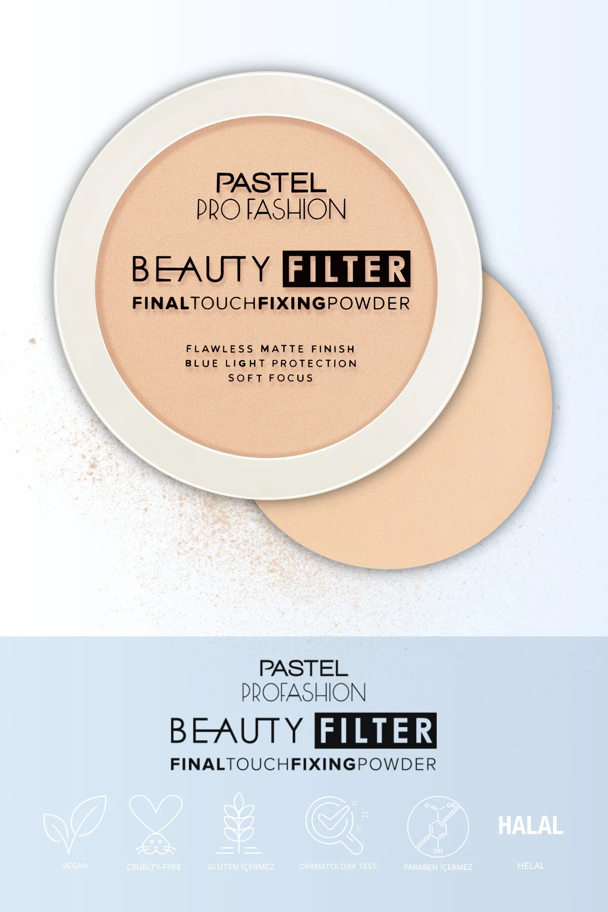 پودر فیکس کننده آرایش صورت رنگی سفید مدل Beauty Filter No 01 پاستل Pastel