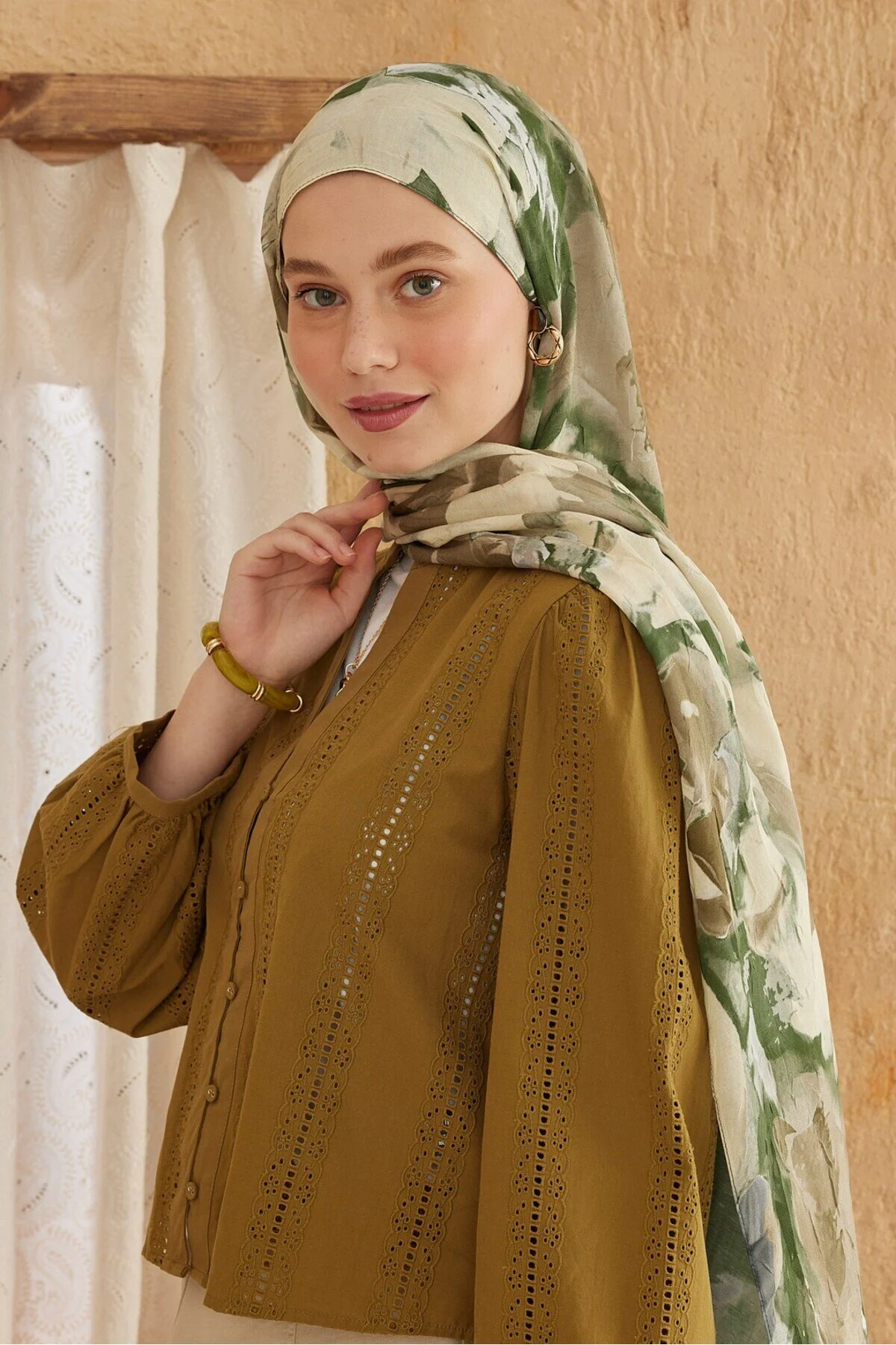 شال طرح انتزاعی آبرنگ بامبو Modakaşmir