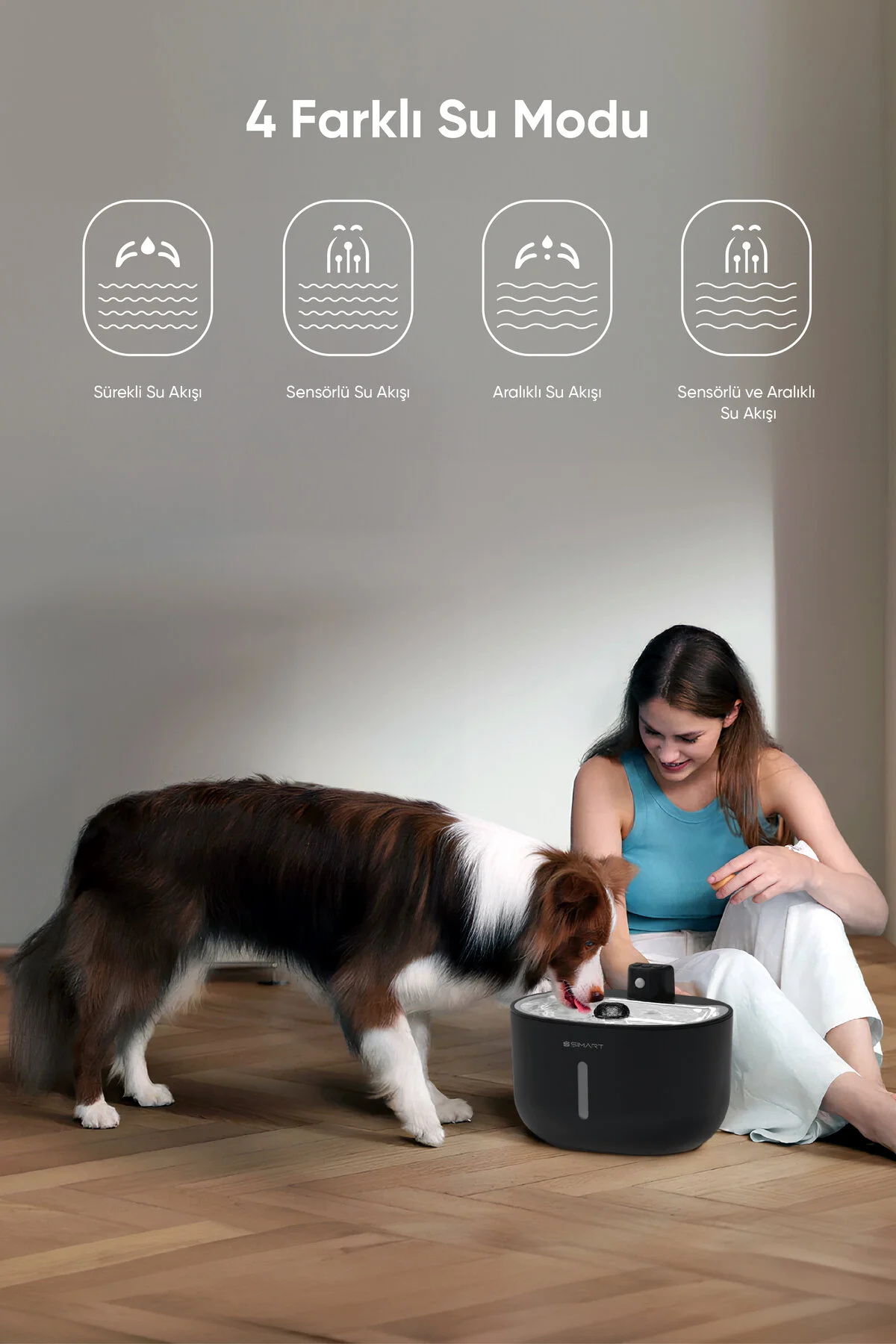 ظرف آب و غذای گربه سگ سیاه وغذای ظرفیت Pet Perhyr 3L فیلتر کنترل شده Wi Fi Şımart