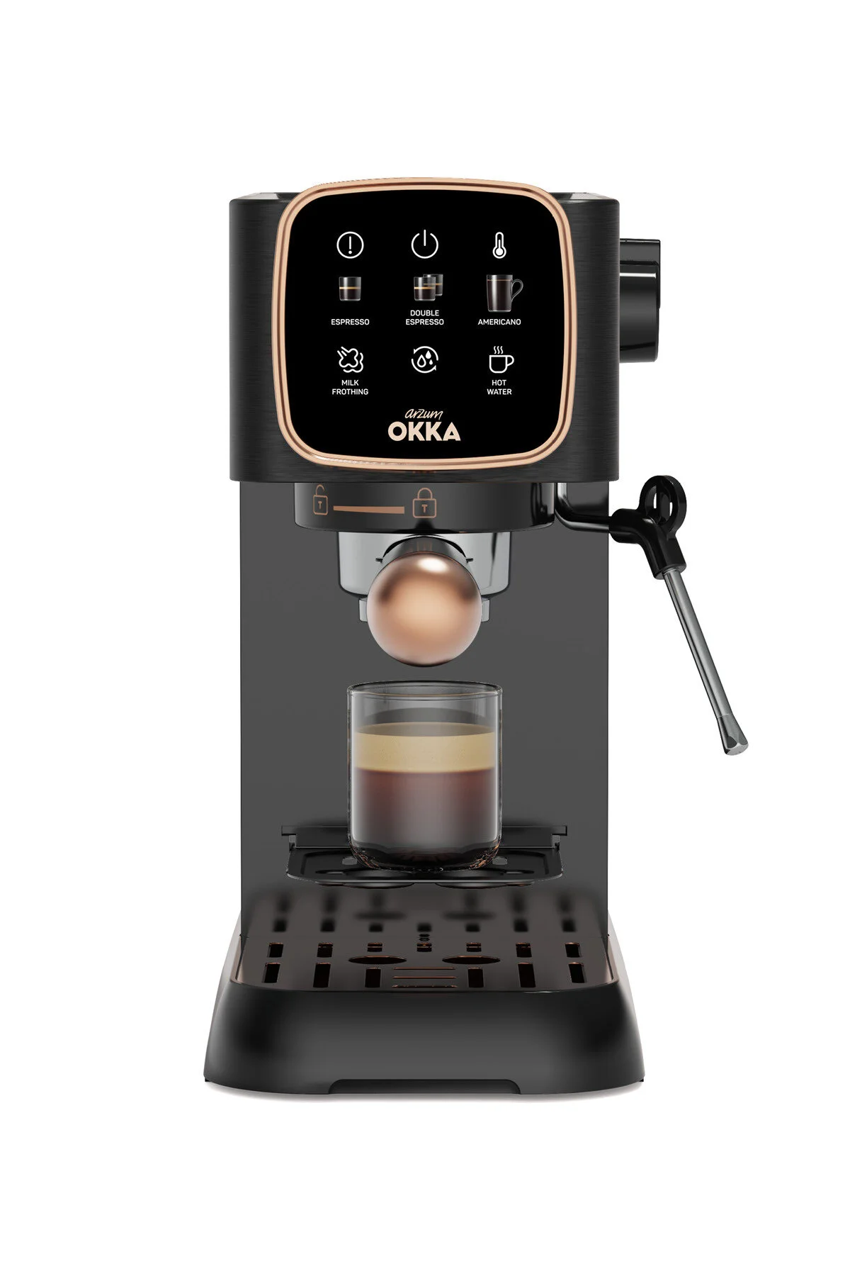 دستگاه اسپرسو و کاپوچینو OK0034 04 ARZUM OKKA ESPRESSO SOLO SEMI AUTOMATIC SELO MACHINE مس Arzum