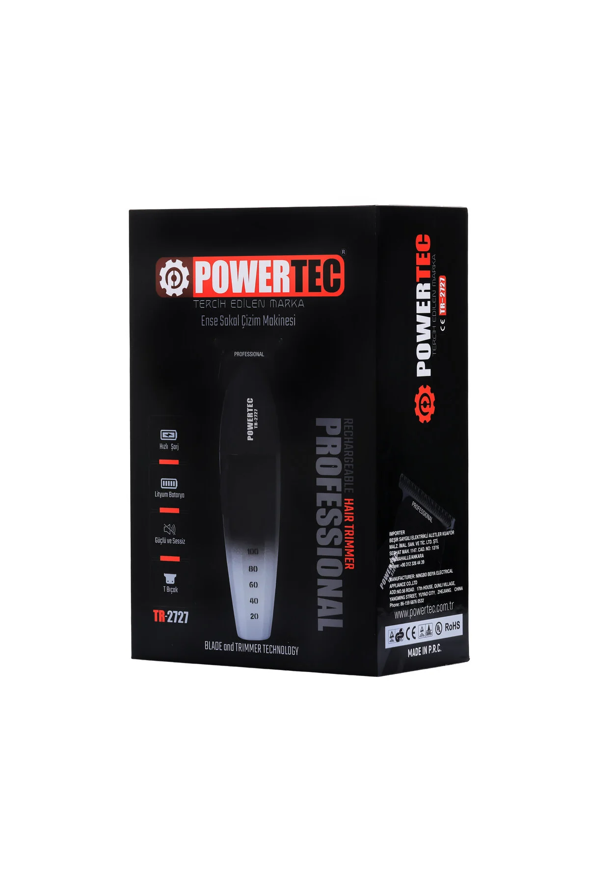 ماشین اصلاح سیاه برقی Tr 2727 مشکی Professional Usb ریش تراش Nape Drawing پاورتچ  Powertec