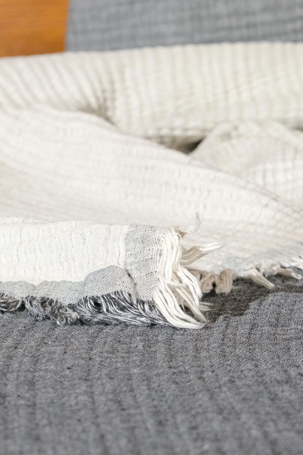 روتختی دو نفره خاکستری Anthracit Ecru 4 طبقه Muslin Double Bedspread Pike 260 X 220Cm  OTEXSA
