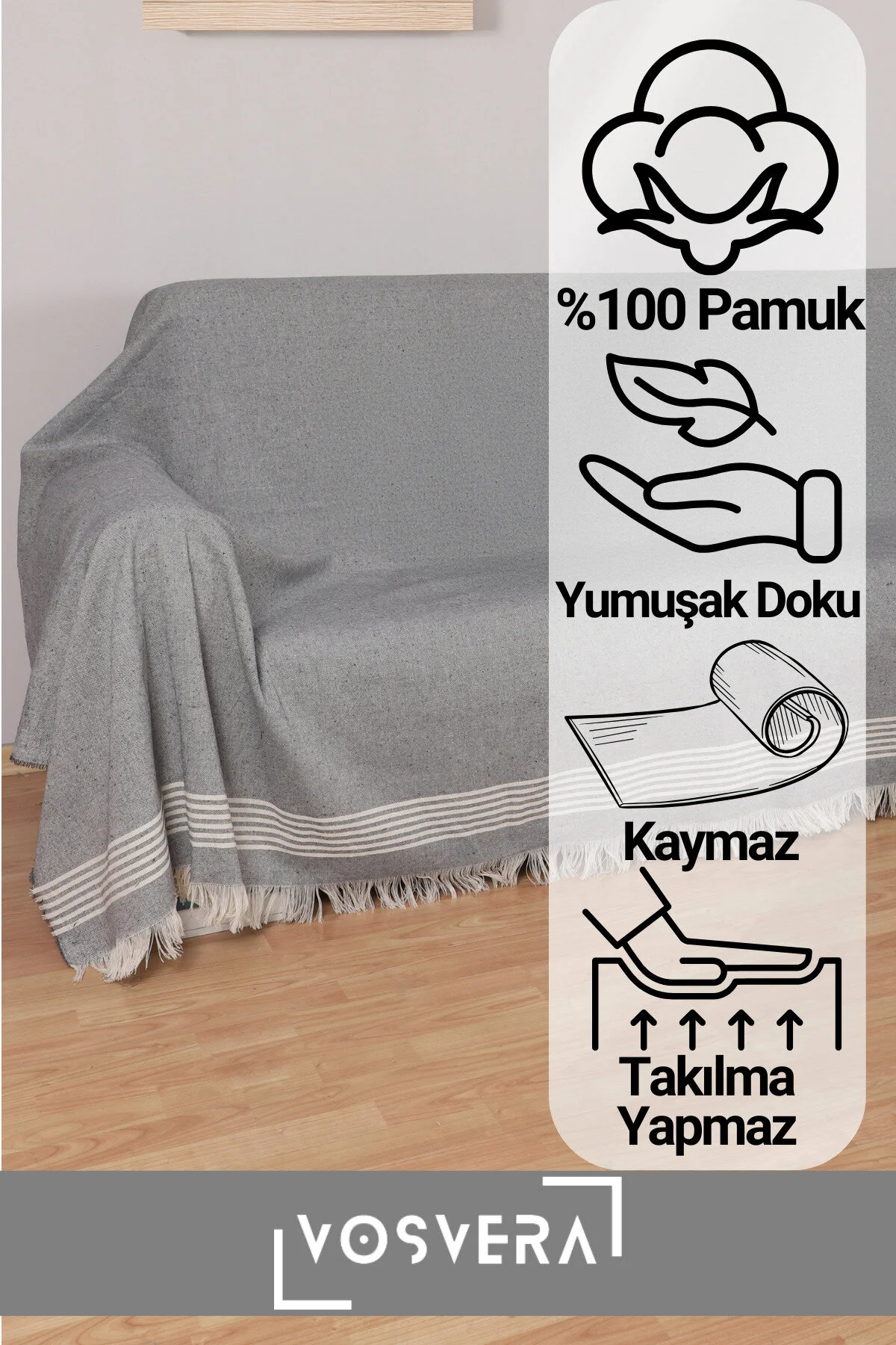 روکش مبل پنبه ای که پوشش بازوها 180X320 سانتی متر هدیه 2 قطعه 40X40 درپوش بالش است vosvera