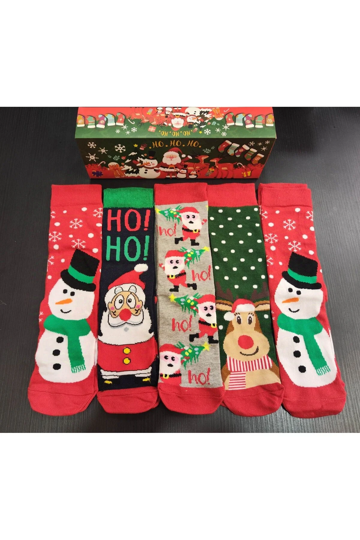 جوراب ساق بلند کریسمس زنانه 5 جفت پنبه ای با جعبه هدیه Leement socks