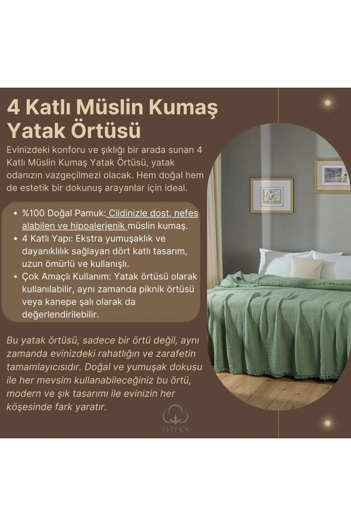 روتختی دو نفره خاکستری Anthracit Ecru 4 طبقه Muslin Double Bedspread Pike 260 X 220Cm  OTEXSA