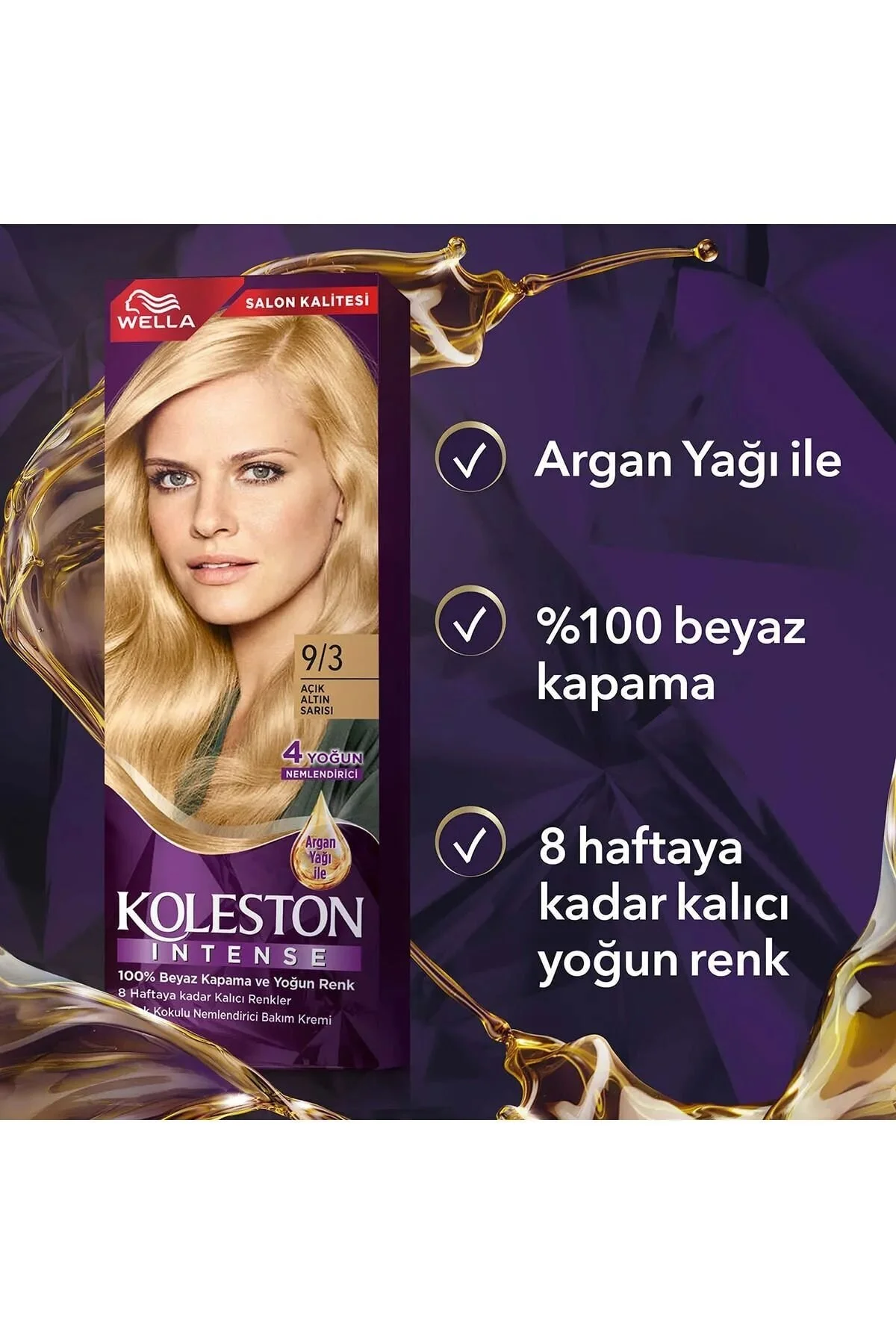 رنگ موی Koleston Intense 9/3 با رنگ طلایی روشن برای مراقبت از مو ولا Wella