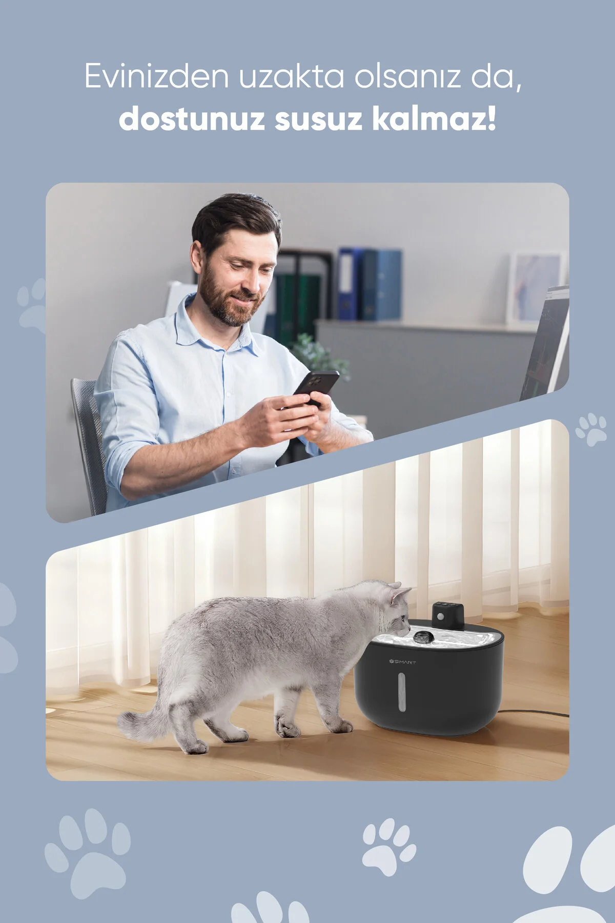 ظرف آب و غذای گربه سگ سیاه وغذای ظرفیت Pet Perhyr 3L فیلتر کنترل شده Wi Fi Şımart
