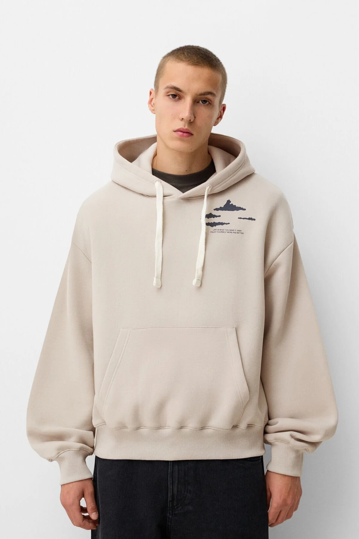 سویشرت خاکستری مردانه پیراهن جعبه ای با طرح برشکا Bershka