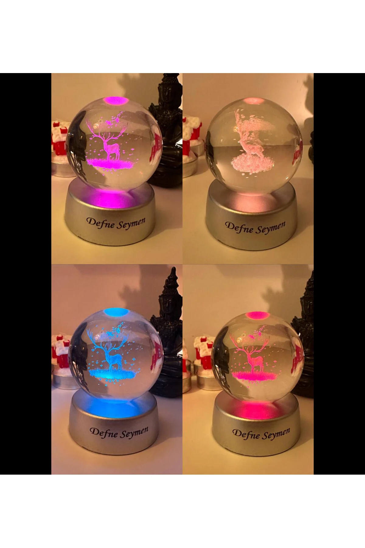 گوی برفی گردنبند گلوب چراغ شیشه ای LED با تغییر رنگ شخصی شده کادو و نام نوشته از ترکیه HEDİYEBİZİZ