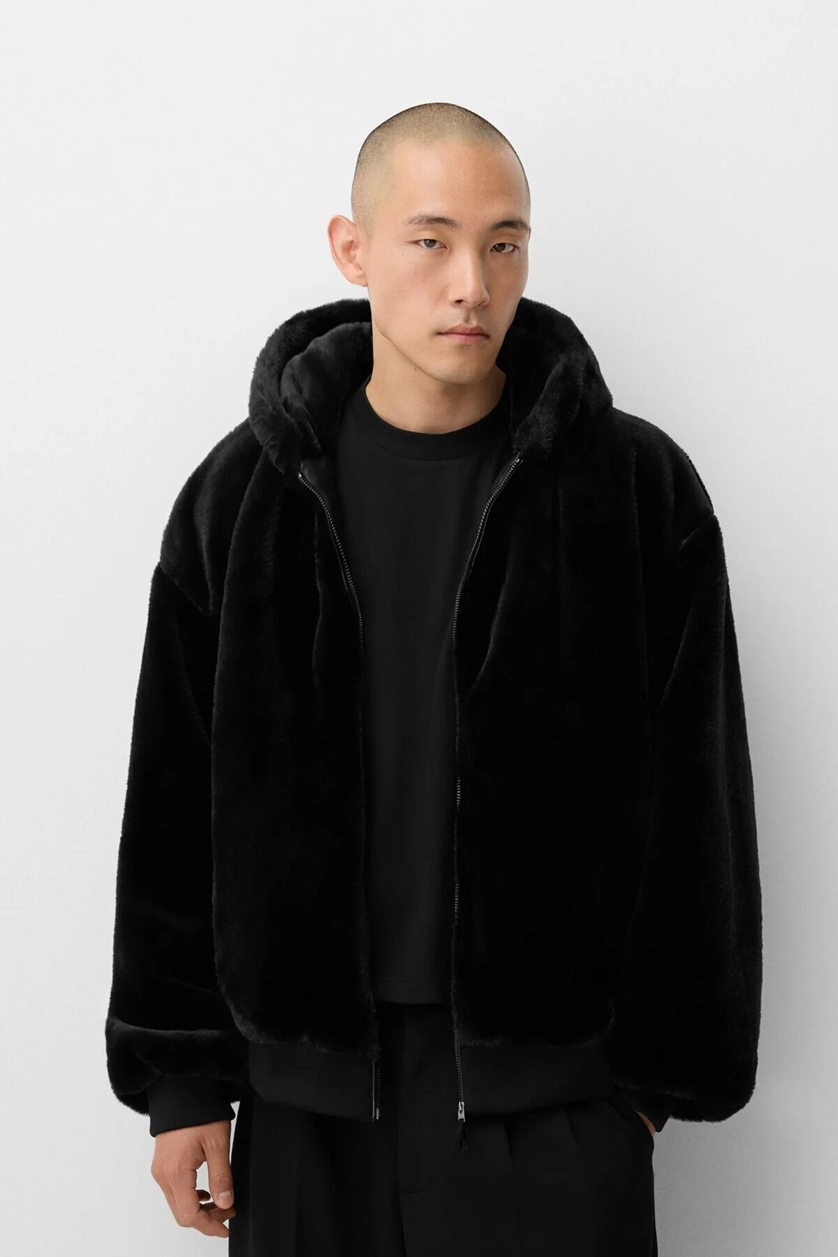 کت مشکی مردانه ژاکت پشمی مصنوعی برشکا اورجینال Bershka