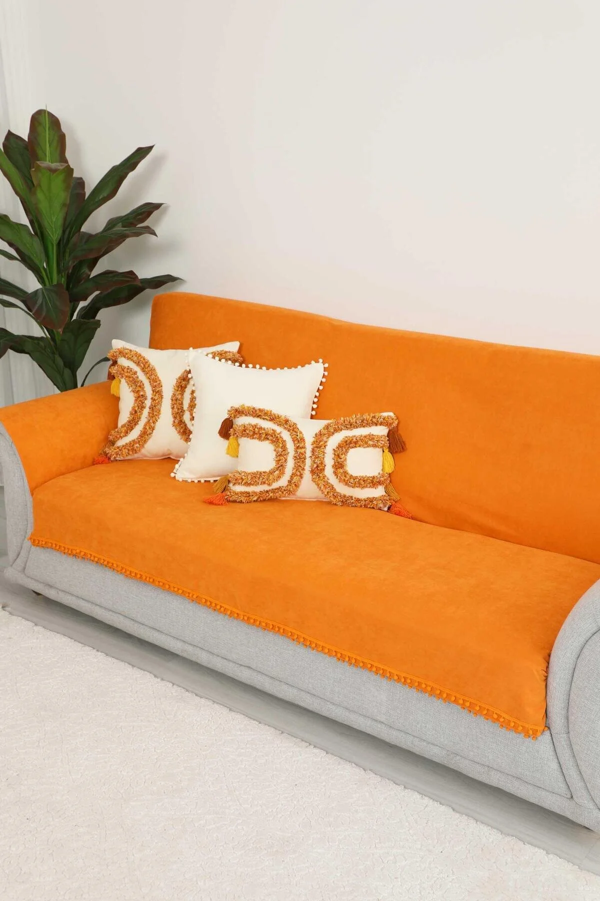 روکش مبل نارنجی پوشش صندلی Pompom 180X210 سانتی متر Ko 34  Aisha's Design