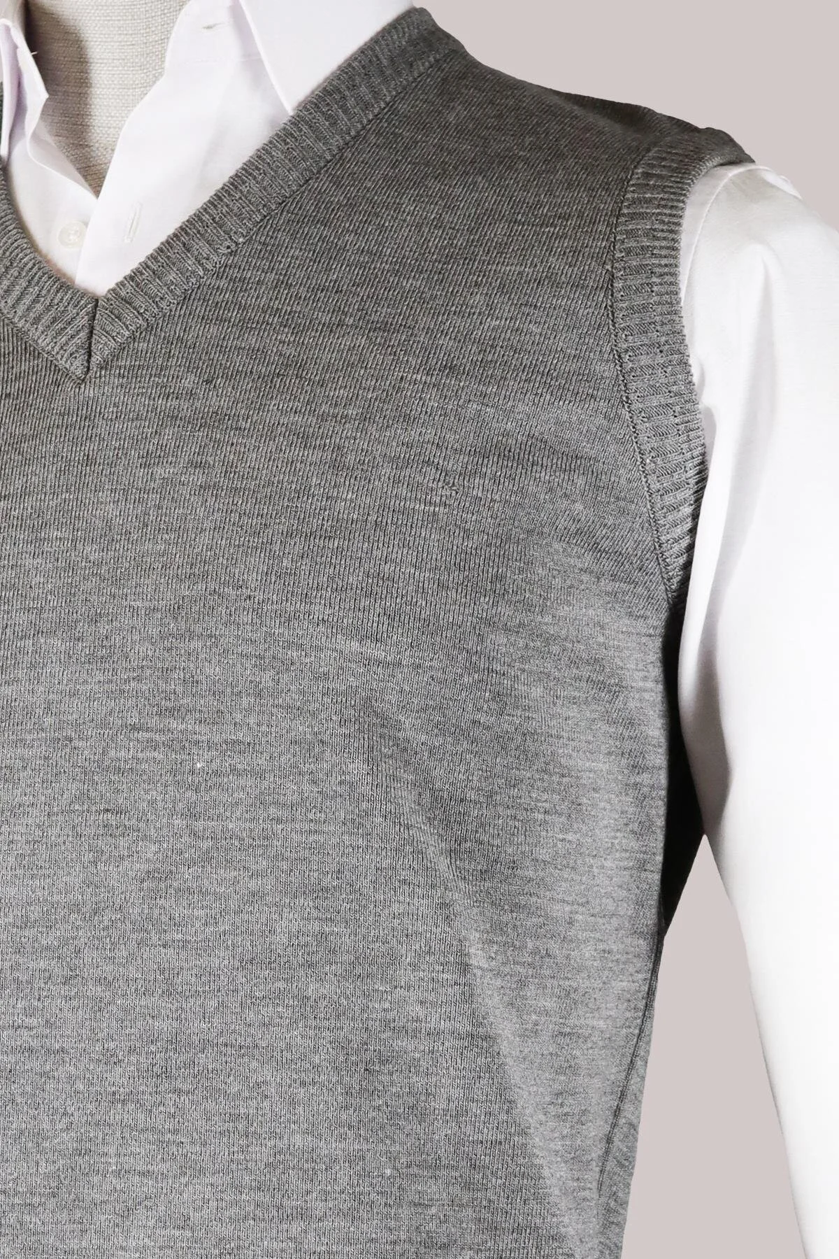 پلیور خاکستری مردانه V NECK اورجینال Nehir