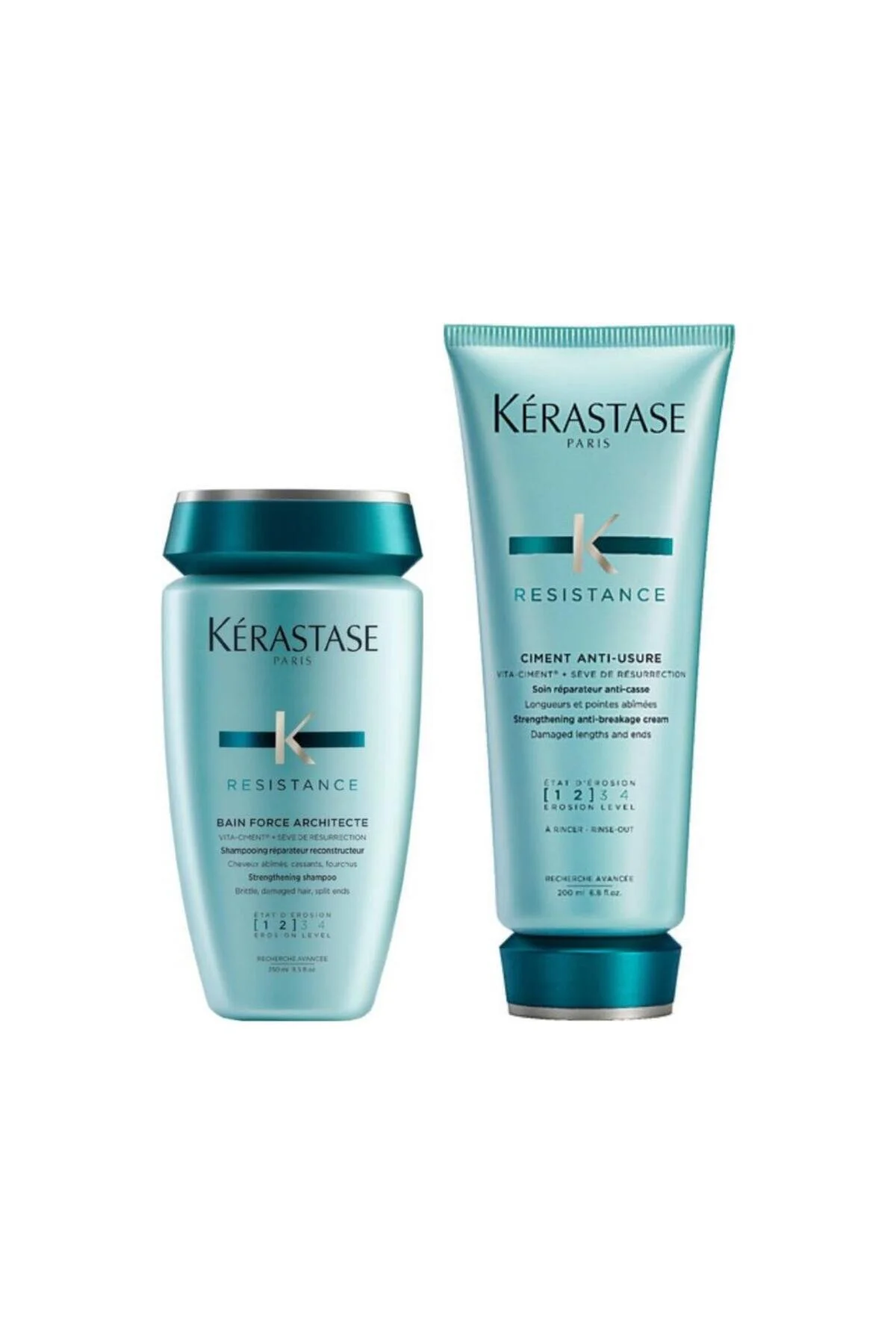 Kerastase شامپو مقاومتی مو بازسازی‌کننده با مقاومت ضد سایش 200 میلی‌لیتر و شامپو بازسازی‌کننده با مقاومت بینش 250 میلی‌لیتر
