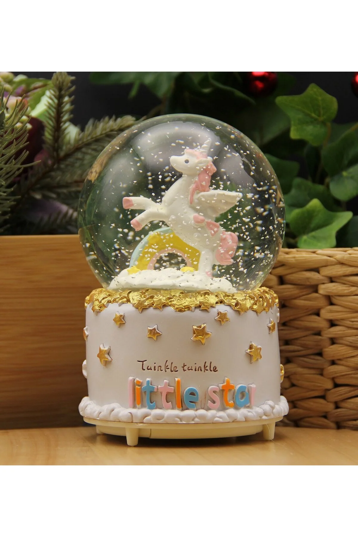 گوی برفی SNOW GLOBE سایز متوسط ​​UNICORN با چراغ های تغییر رنگ و دانه برف موسیقی 12 سانتی متر هدیه باتری از ترکیه ferman's home