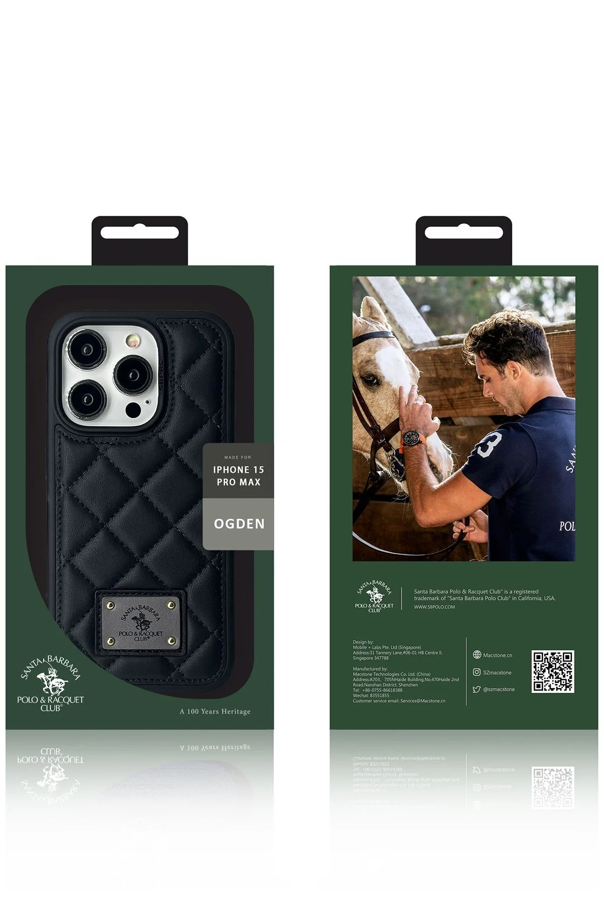 کاور و قاب سازگار با SBPRC IPHONE 15 PRO MAX OGDEN DIAMOND PATTERN DUTCHED PU چرمی RUBER Santa Barbara Polo Racquet Club