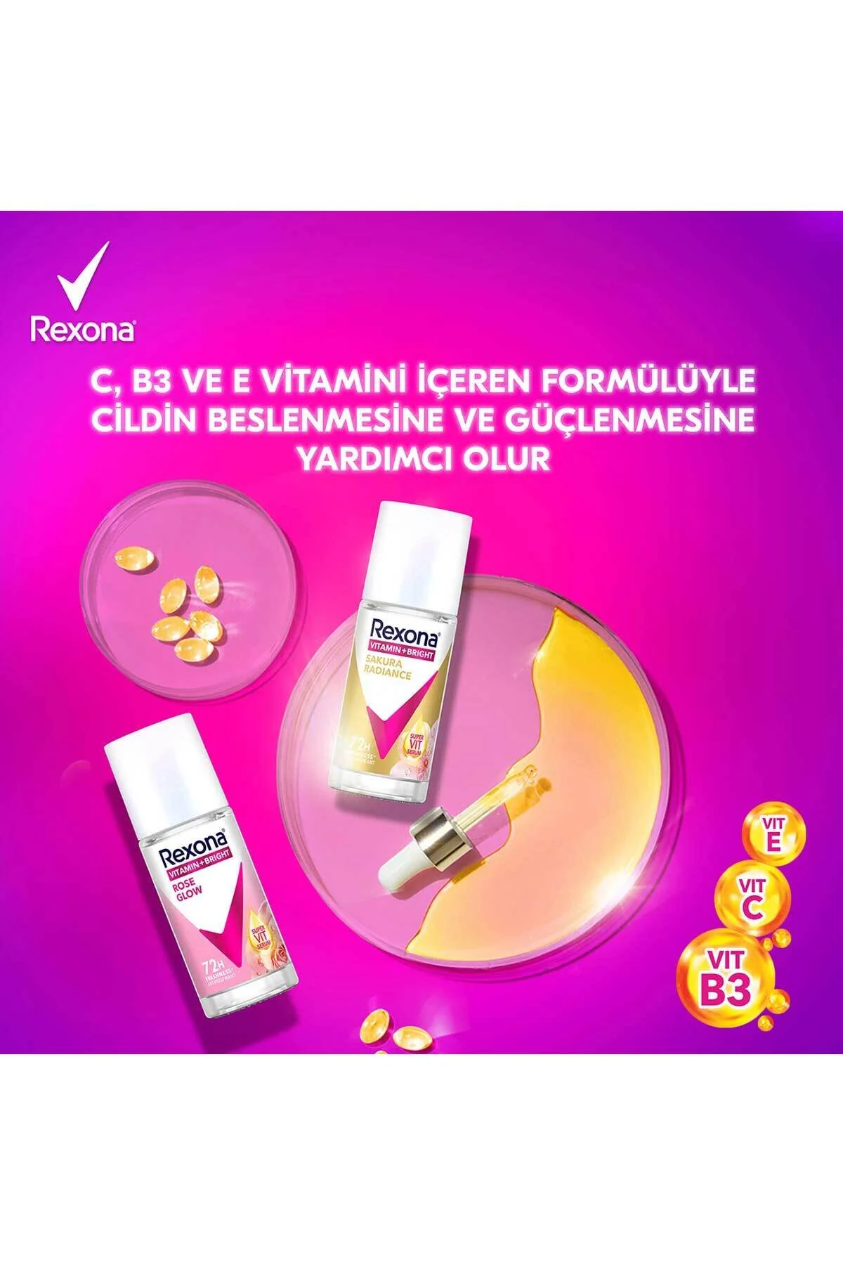 دئودورانت و رول آن زنانه روشن ویتامین بر روی درخشش گل رز 45 میل X2 Rexona