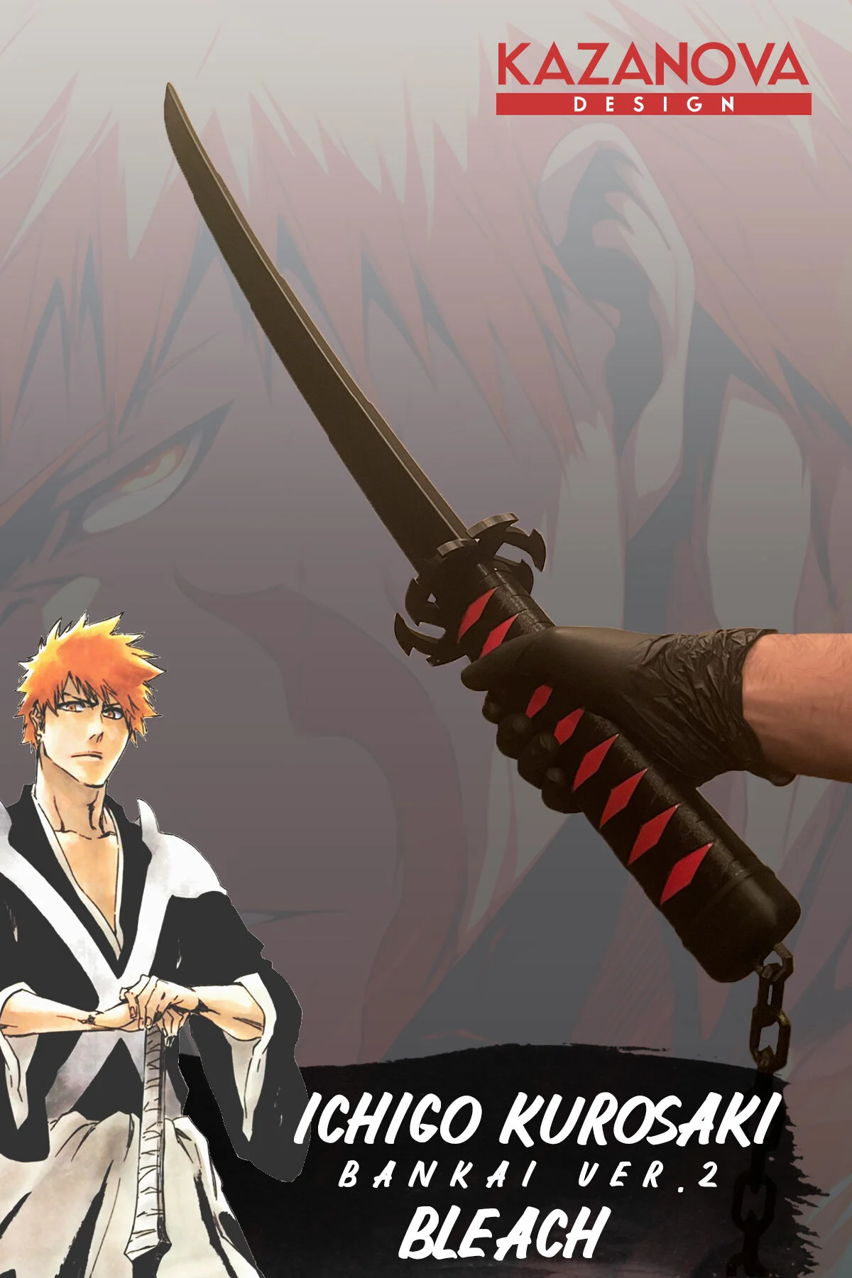فیگور انیمه ICHIGO BLEACH نسخه دوم کاتانای تاشو 98 سانتی متر اندازه واقعی از ترکیه Kazanova Design