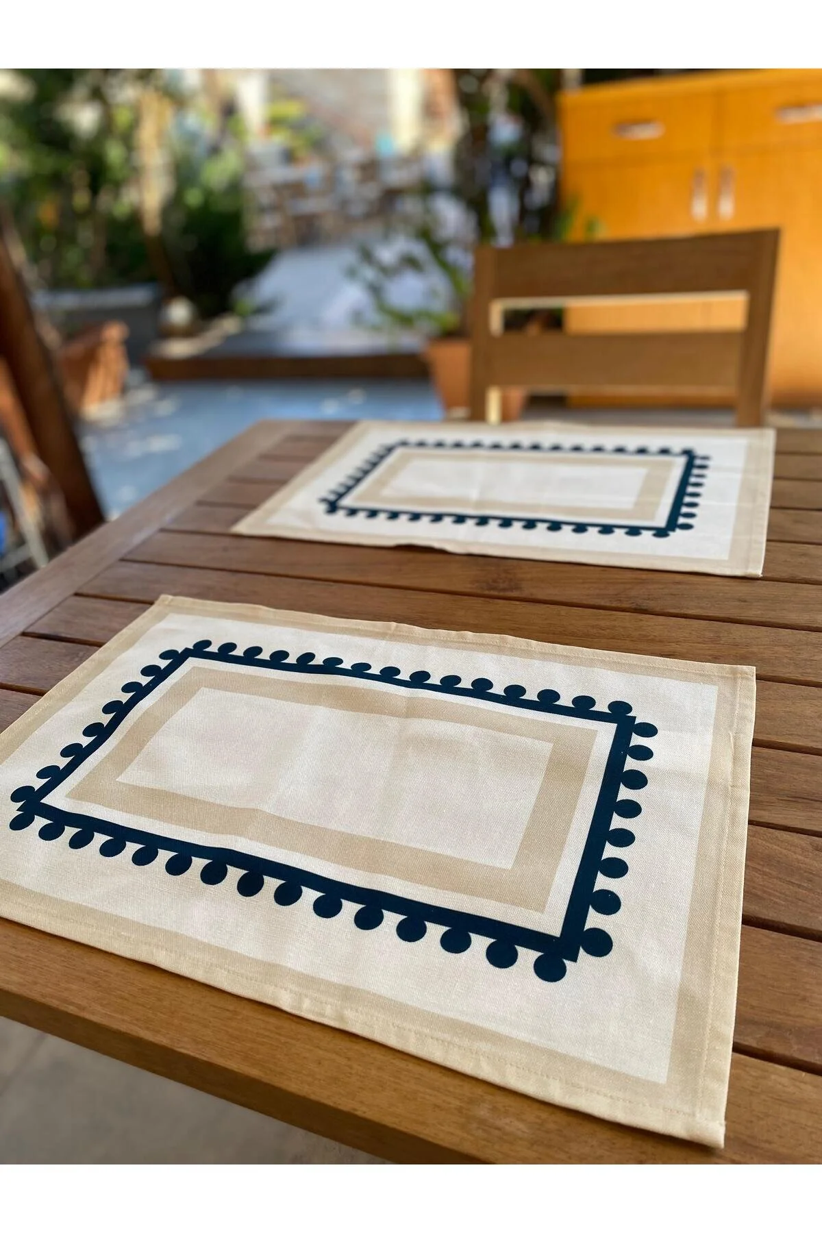 رانر و زیر بشقابی 4 قطعه 30X45CM 100 ٪ پارچه ای پنبه خدمات آمریکایی با دکمه آبی دریایی الگوی Bjoy