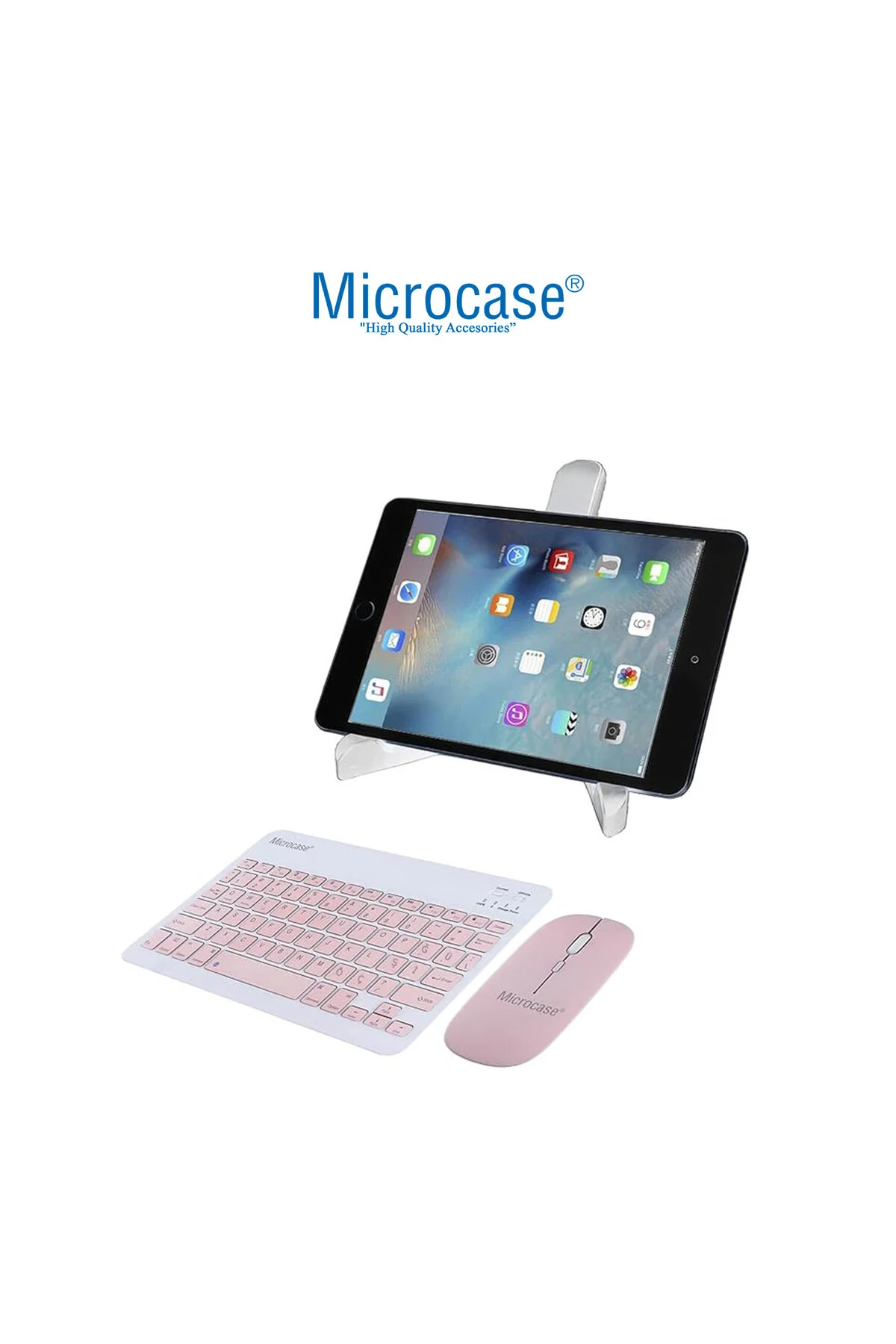 کاور تبلت کیف سازگار SAMSUNG GALAXY TAB S10+ S10 PLUS + صفحه کلید BT ترکی ماوس پایه صورتی Microcase