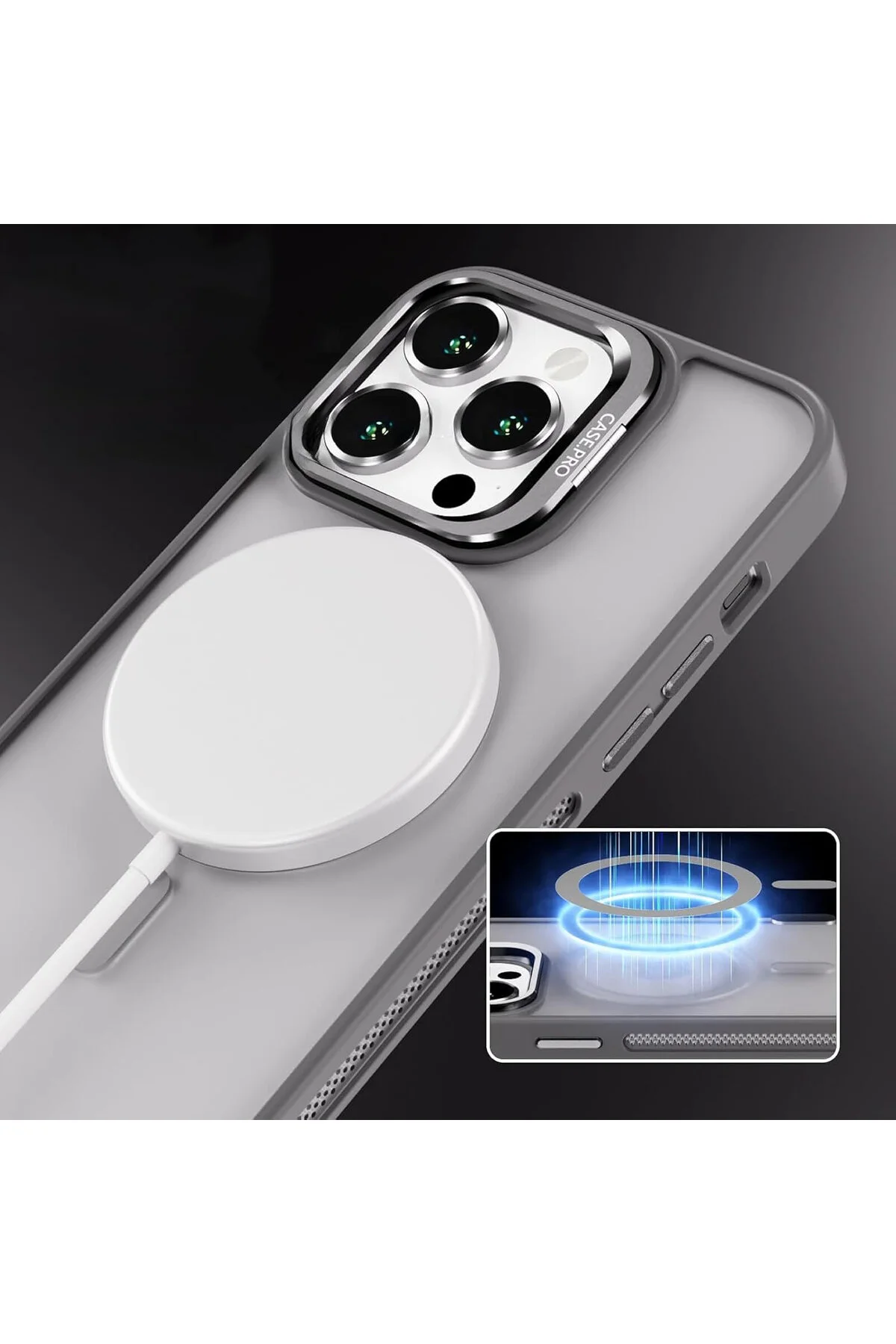 کاور و قاب سازگار با APPLE IPHONE 15 PRO پایه مات MAGSAFE فلزی دوربین لنز کیف هدیه نوادا Caseji