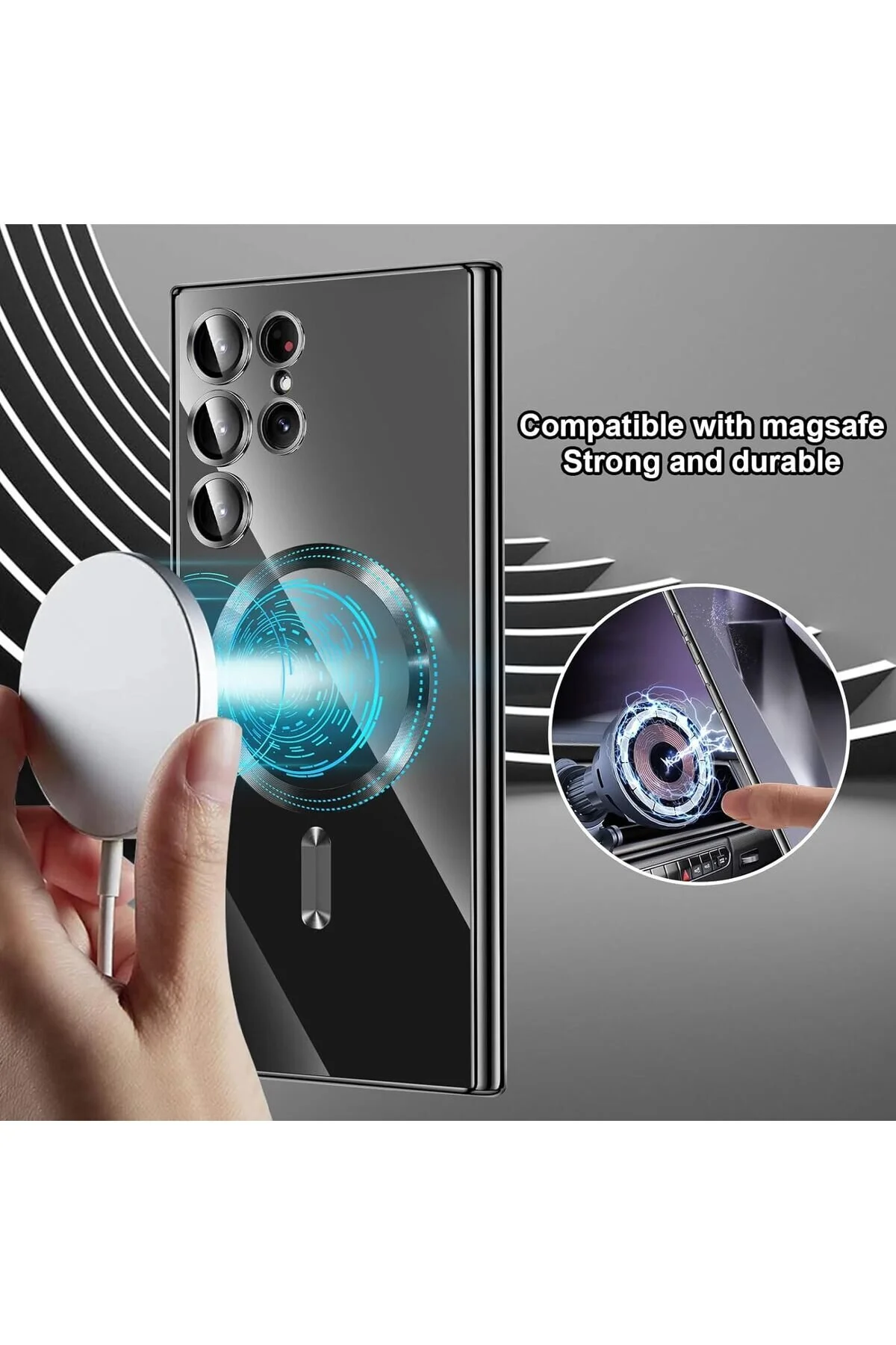 کاور و قاب SAMSUNG GALAXY S24 ULTRA 5G CASE MAGSAFE WIRELLES با پشتیبانی از لبه های رنگی روشن پشت شفاف مووتک m.tk moveteck
