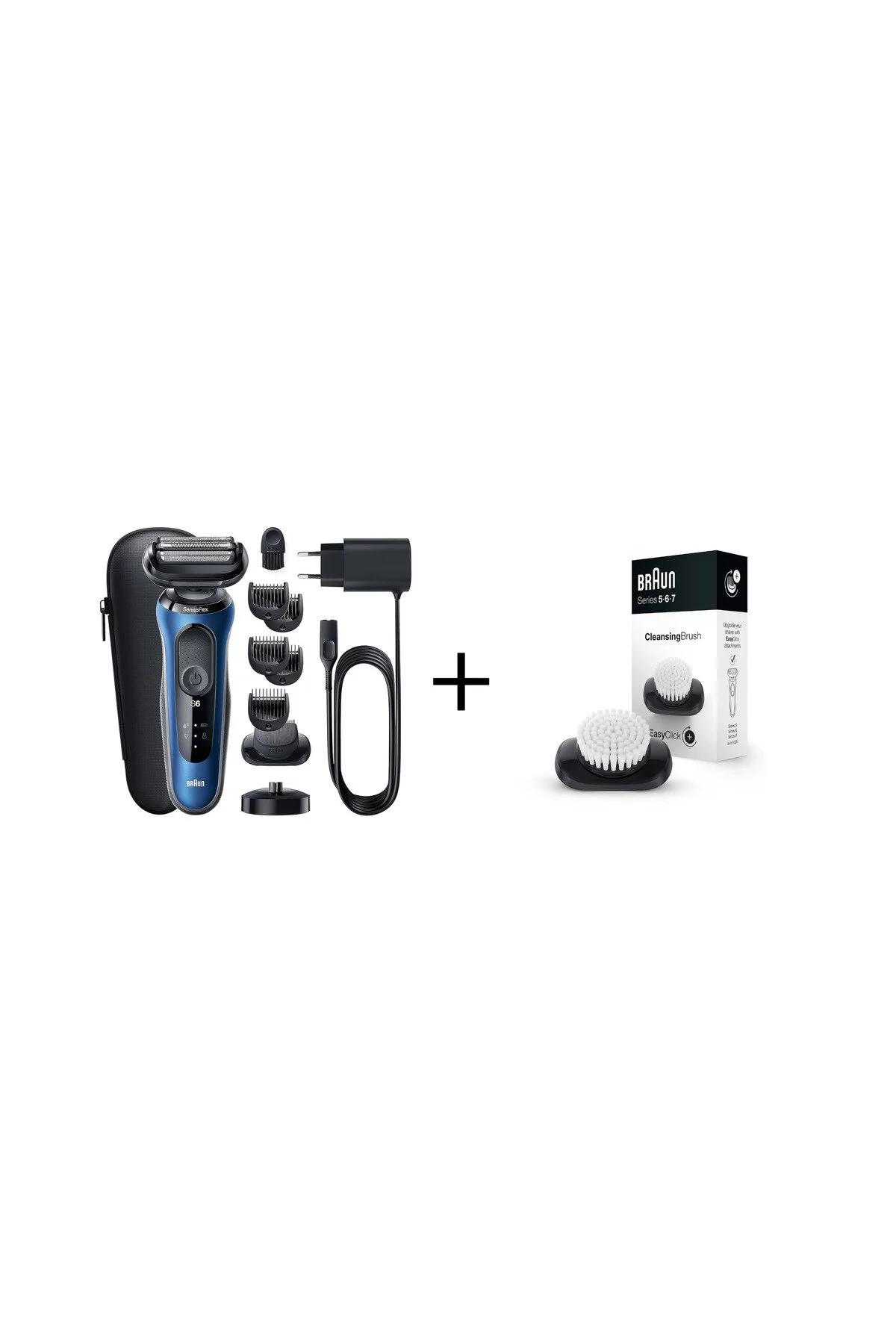 ماشین اصلاح سری 6 SENSOFLEX طراحی ارگونومیک و سبک ریش تراش خشک مرطوب + پیوست تمیز کردن صورت براون Braun
