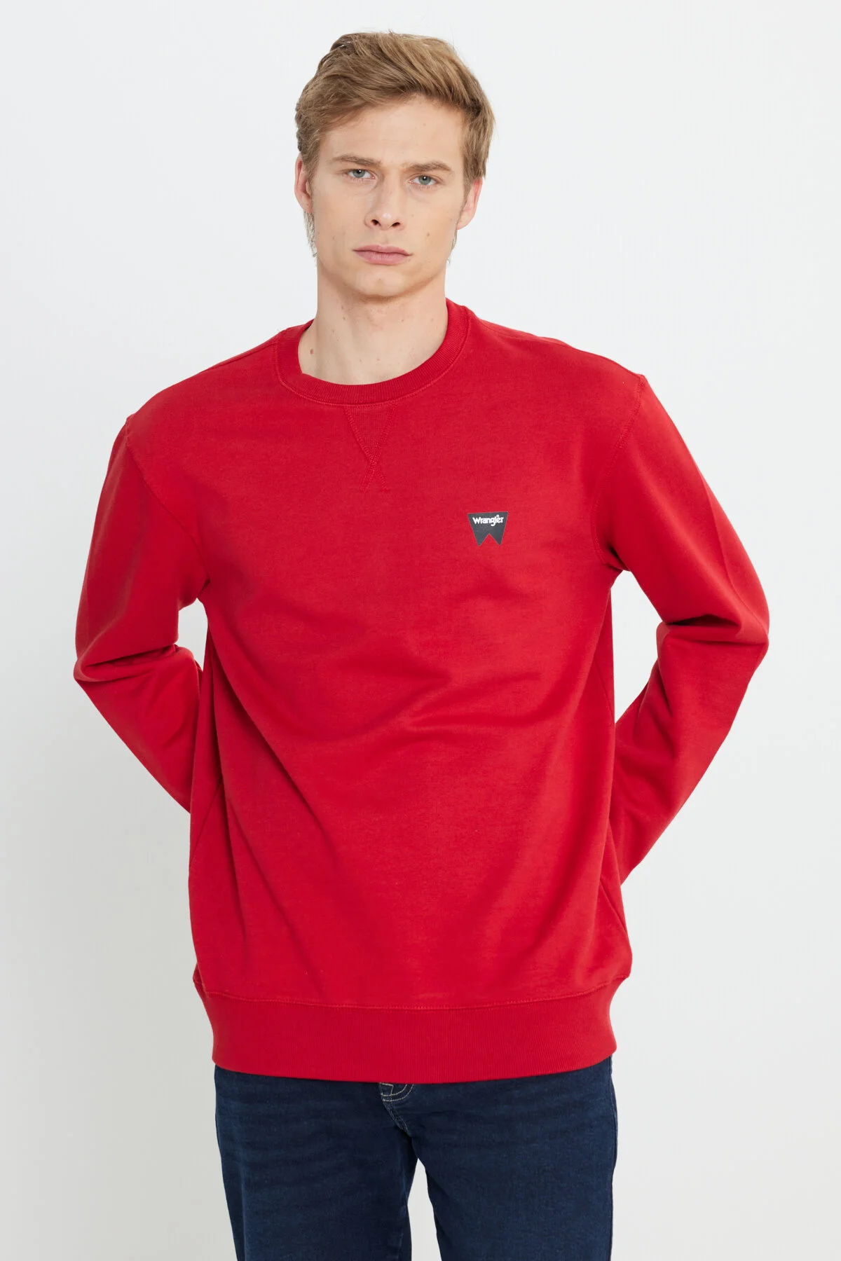 سویشرت مردانه به طور منظم مناسب برش طبیعی 100 ٪ یقه دوچرخه پنبه ای پیراهن قرمز Wrangler