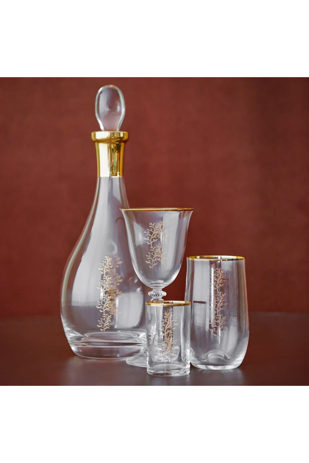 لیوان نارنجی لورین 24 با توجه به طلای دقیق 200 میل 6 فنجان شیشه ای 01010561  Decorium