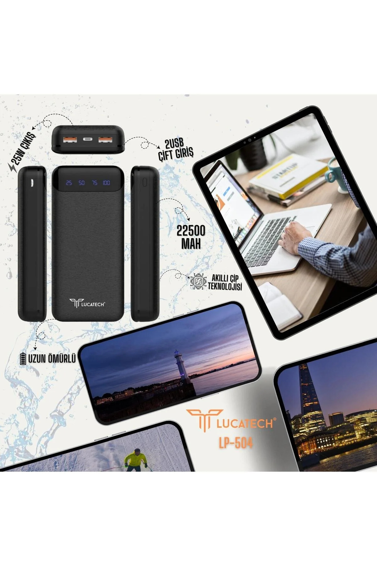 پاوربانک سامسونگ گلکسی A15 A25 A35 A52 A55 A72 A82 POWERBANK سازگار 22.500 MAH 25W PD + TURBO SARGE Lucatech