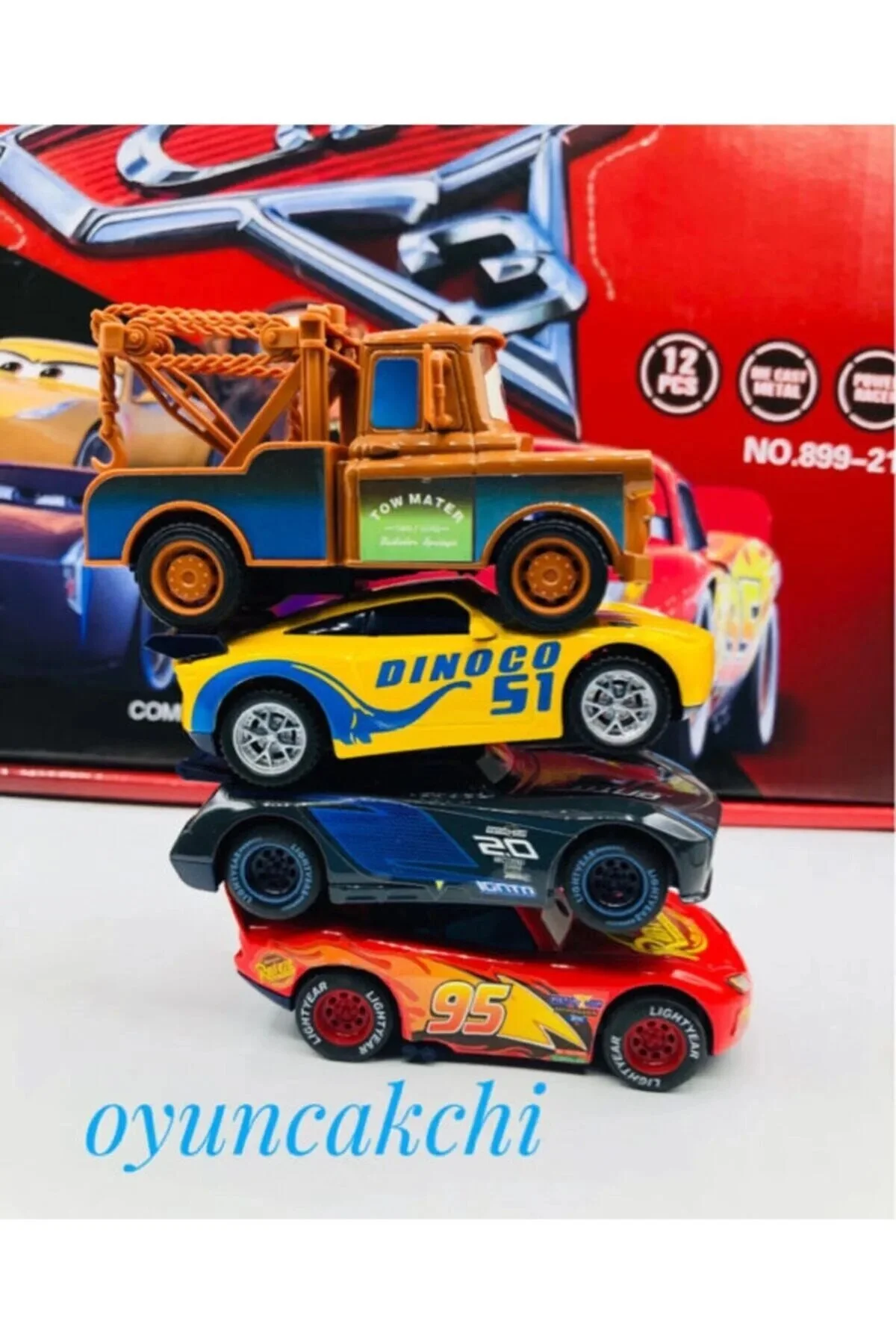 ماشین اسباب بازی CARS 3 LIGHTNING MC QUEEN JACKSON RAMIREZ TOWN MATER 4 PIECE METAL PULL AND DROP TOY tmtoysandmore
