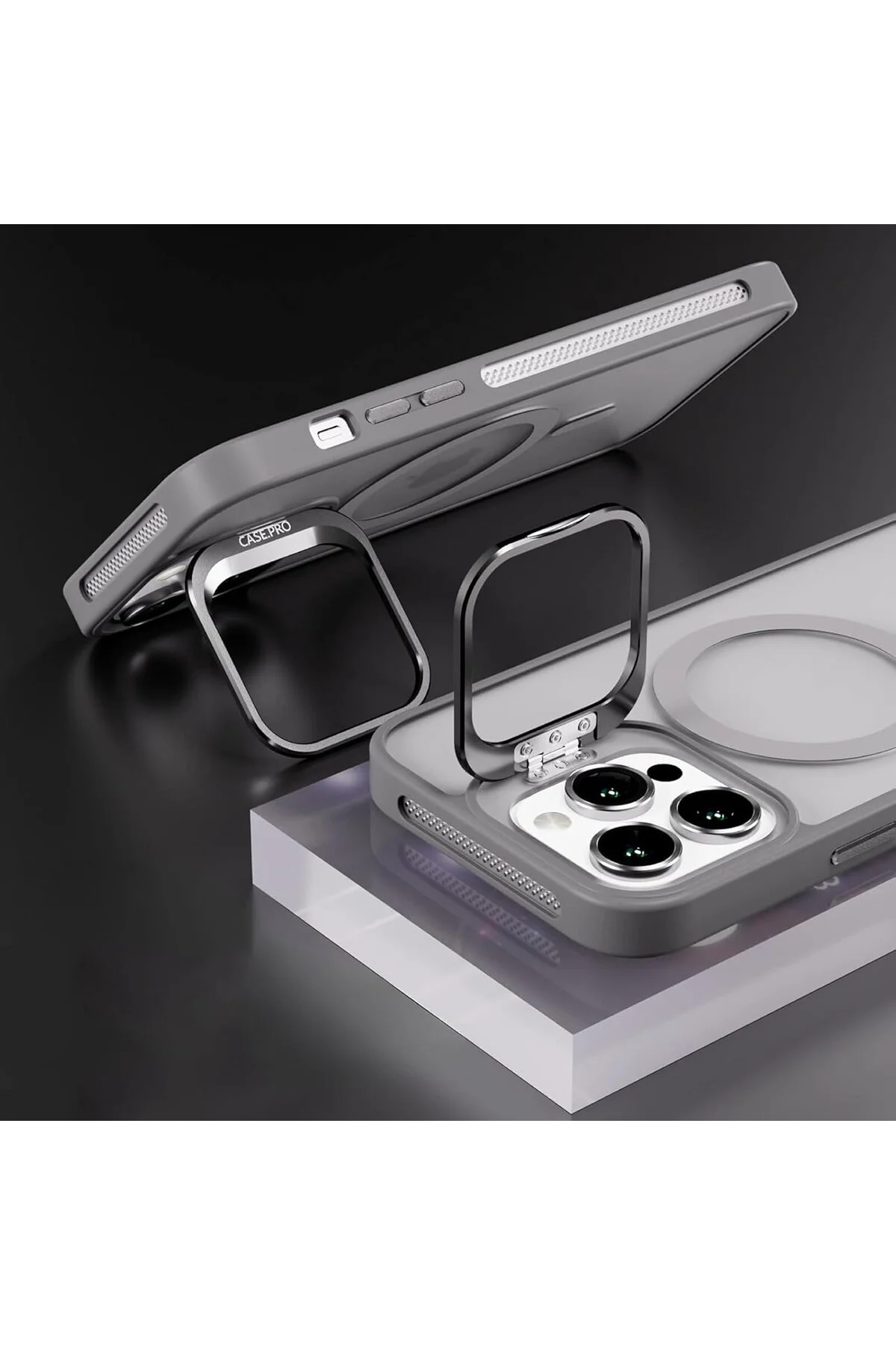کاور و قاب سازگار با APPLE IPHONE 15 PRO پایه مات MAGSAFE فلزی دوربین لنز کیف هدیه نوادا Caseji