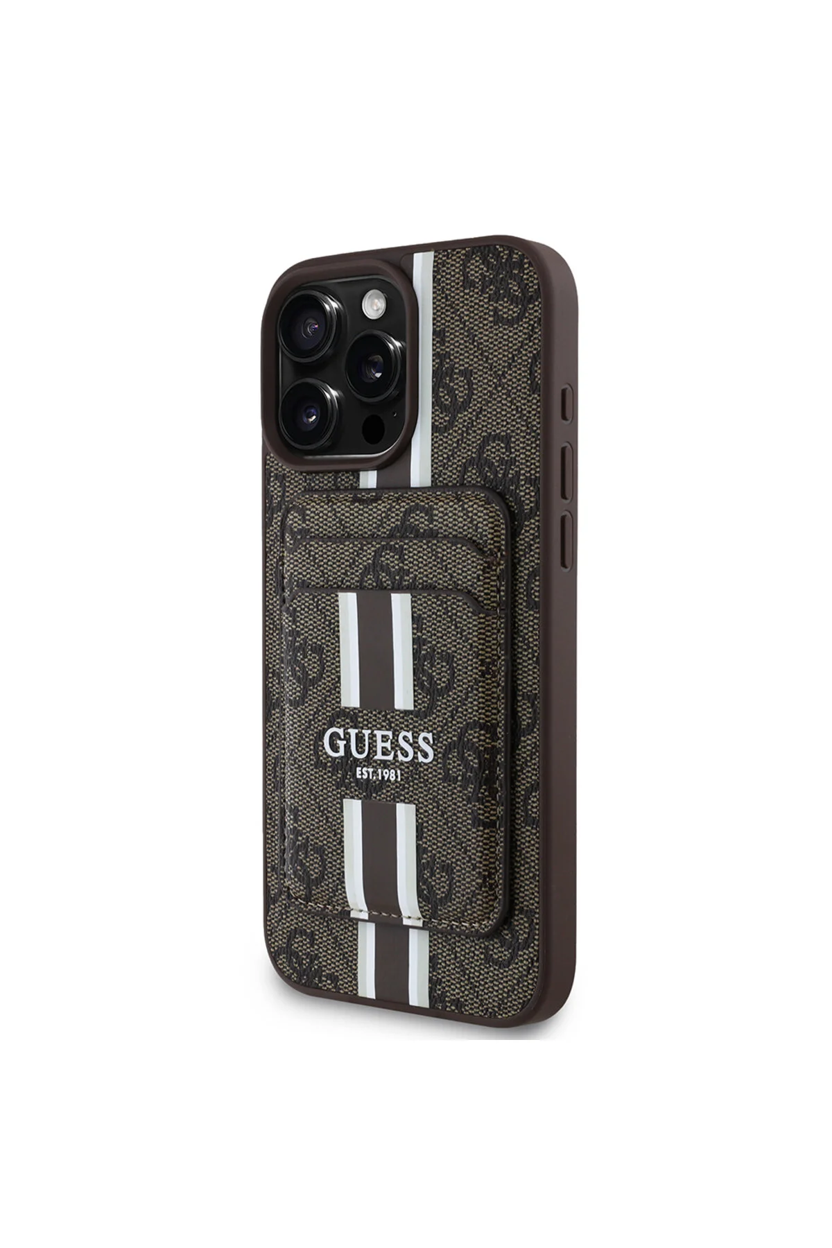 کاور و قاب IPHONE 16 PRO MAX CASE GUESS LICENSED MAGSAFE قهوه ای راه طرح دار 4G با جای کارت Guess