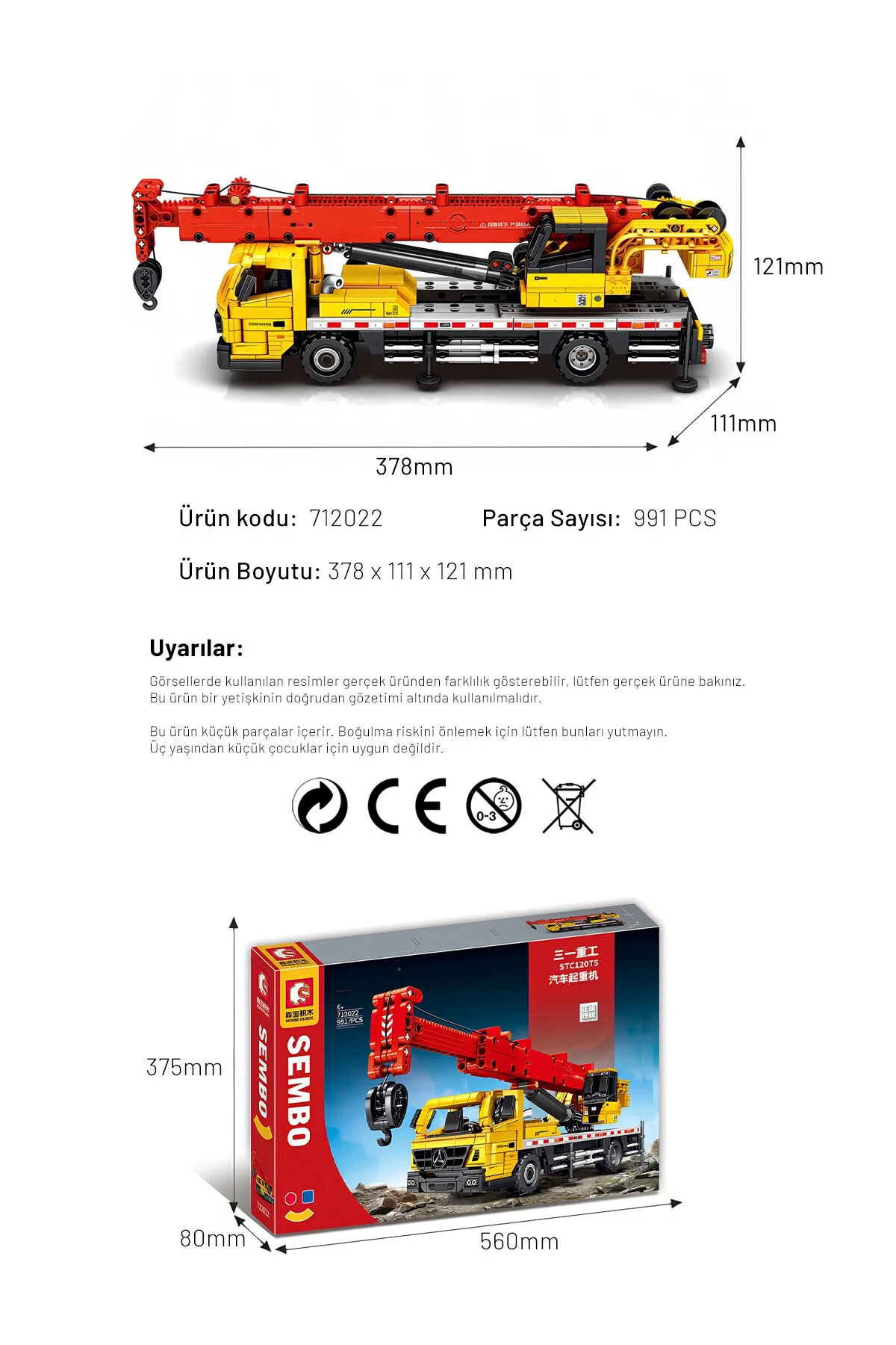 لگو و اسباب بازی های ساخت محور بلوک ساختمانی SANY LICENSED CRANE 991 PIECE سازگار با 712022 از ترکیه Sembo Block