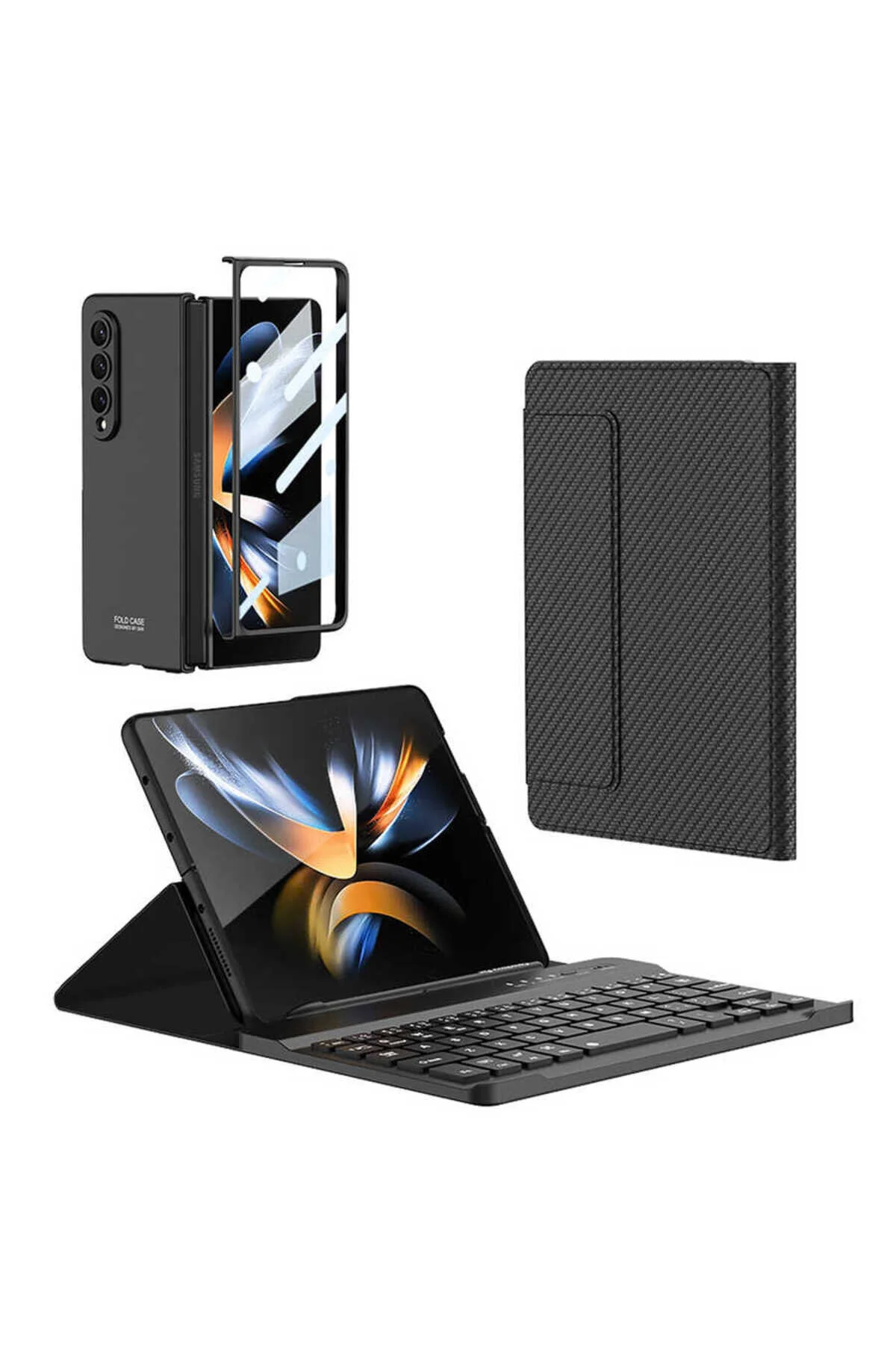 کاور و قاب ست کیبورد GALAXY Z FOLD 3 CASE با پایه صفحه کلید بلوتوث مشکی ekılıf