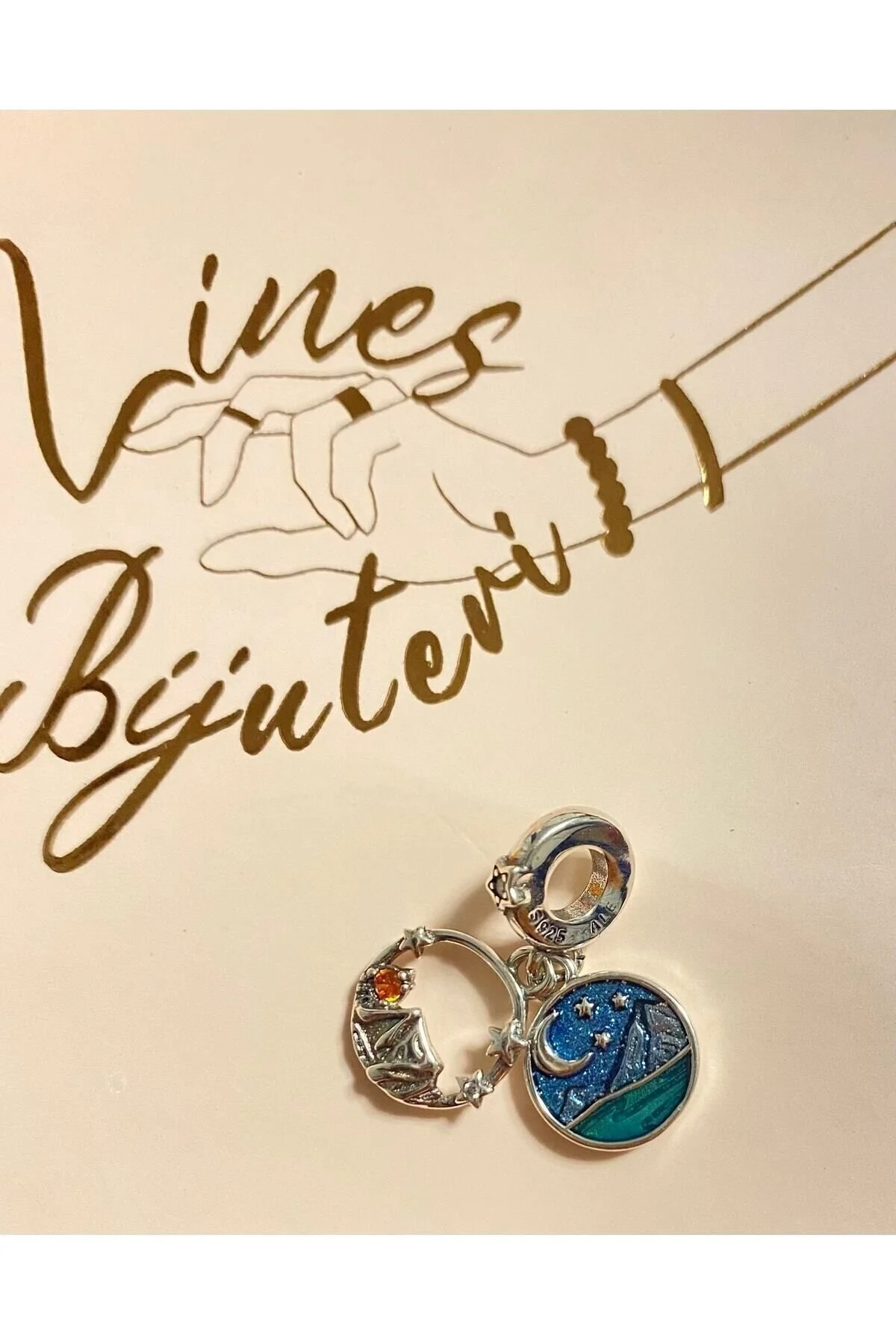 چارم آویز دو نفره آسمان شب و کمپینگ طلسم نقره عیار 925 Lines Bijuteri