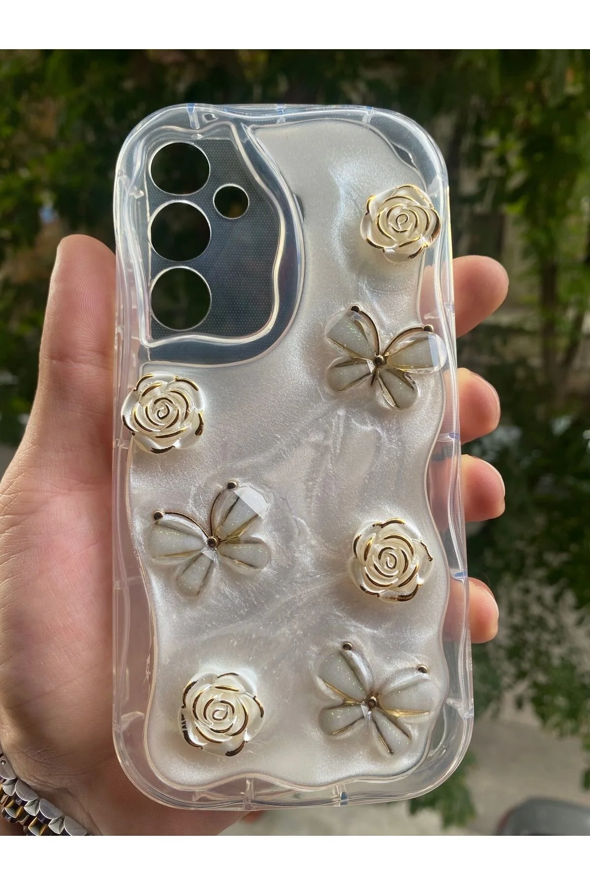 کاور و قاب لبه‌های طرح‌دار گل پروانه‌ای با سازگار گلکسی S20 FE پوشش شفاف براق AQUA AKSESUAR