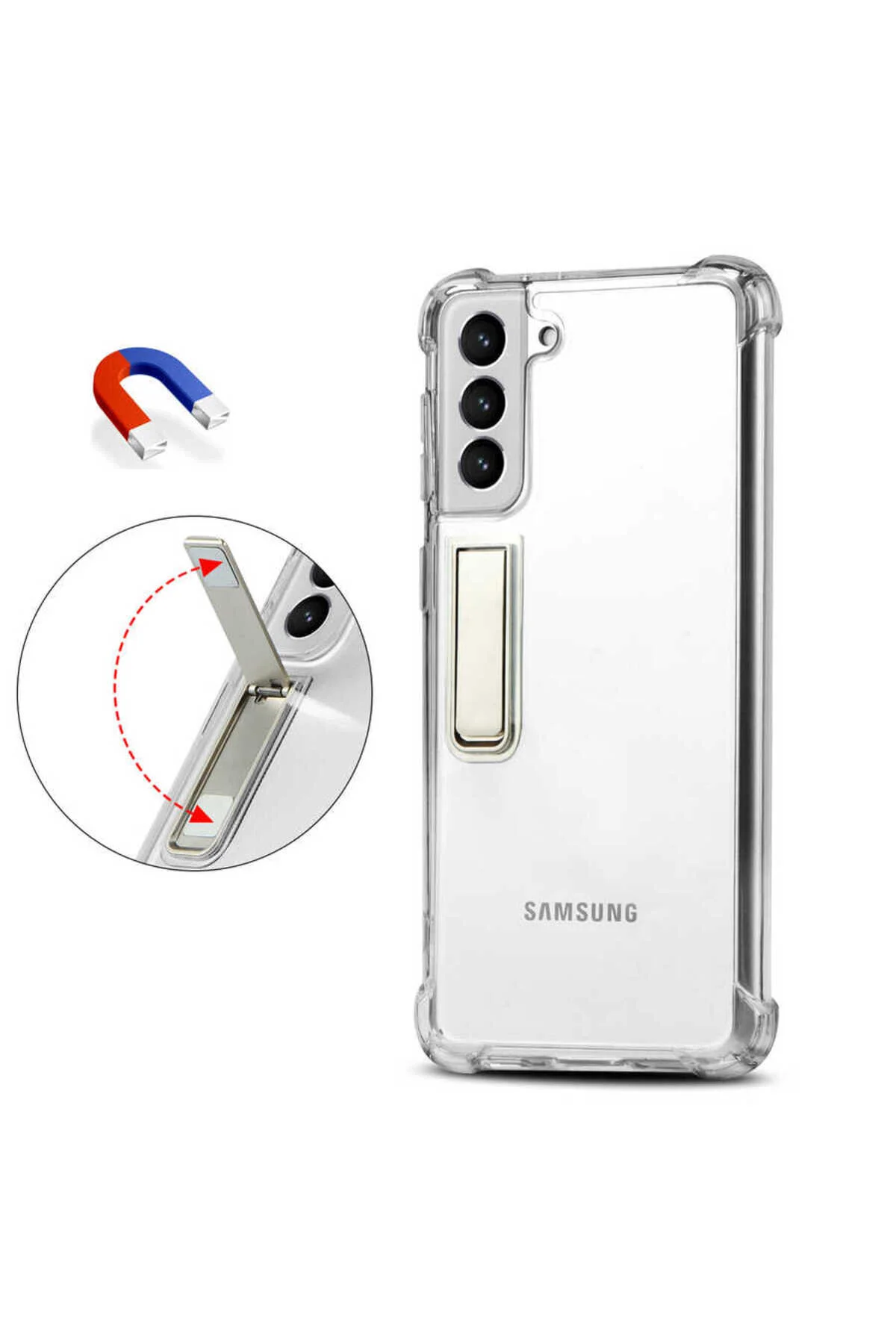 کاور و قاب GALAXY S21 پوشش محافظ سوپر سیلیکونی با پایه شفاف ekılıf