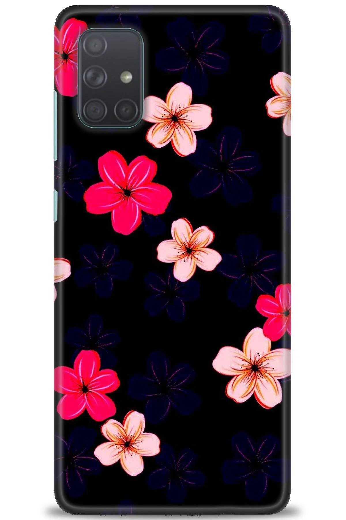 کاور و قاب چاپی HD SAMSUNG GALAXY A71 گل های آبی صورتی + محافظ تمام صفحه MRCİLETİSİM