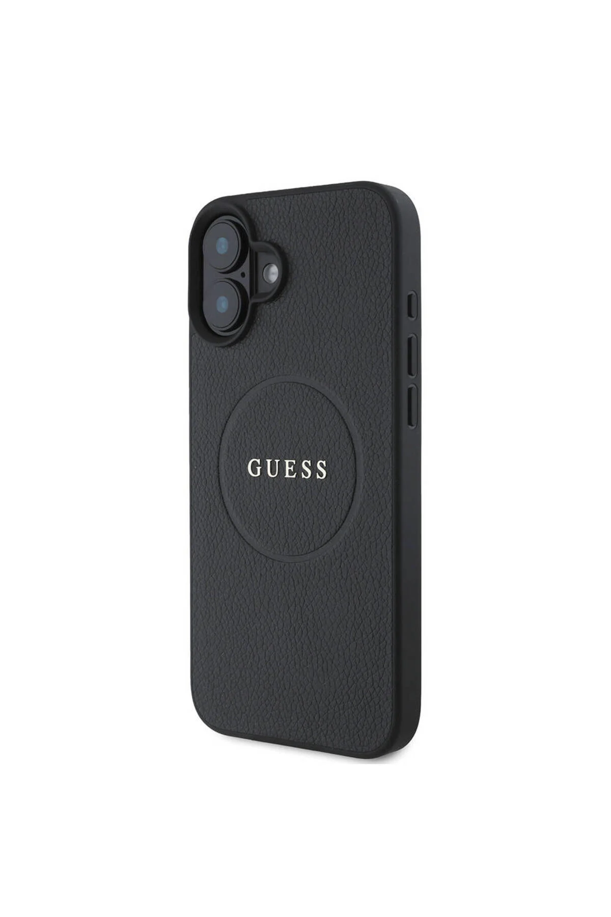 کاور و قاب سازگار با آیفون 16 دارای قابلیت شارژ MAGSAFE پوشش دانه لوگوی متنی مشکی Guess