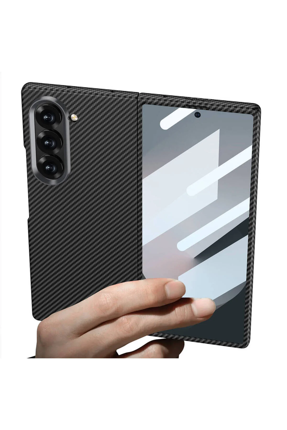 کاور و قاب GALAXY Z FOLD 6 محافظ دوربین با پوشش کربنی روی سطح پشتی فیبر کربن سبز تیره ekılıf