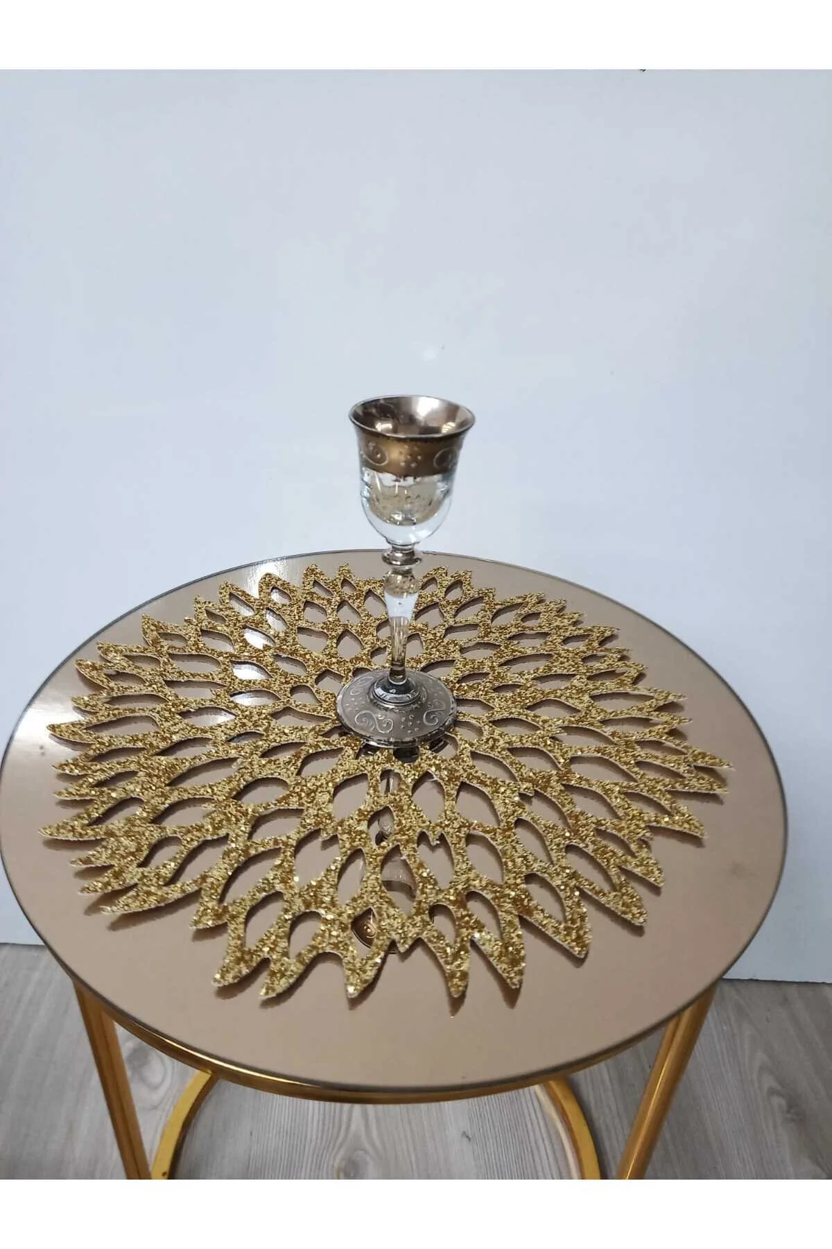 رانر و زیر بشقابی 3 قطعه به استثنای میز قهوه 33 سانتی متر طلای درخشان طلایی چرم مصنوعی سیم کارت SEHARA