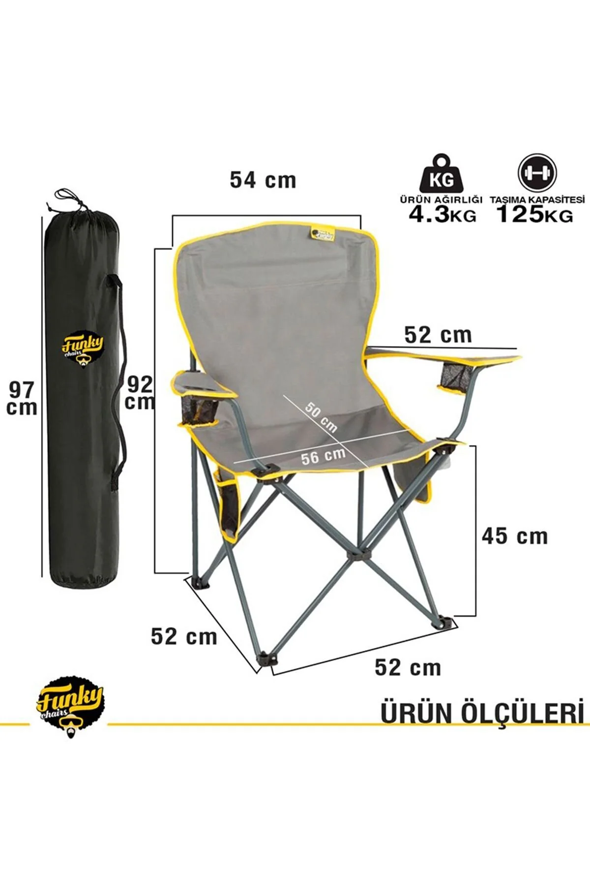 صندلی کمپ خاکستری V3 Light Grey Xxl اردوگاه بزرگ لوکس فانکی چیز Funky Chairs