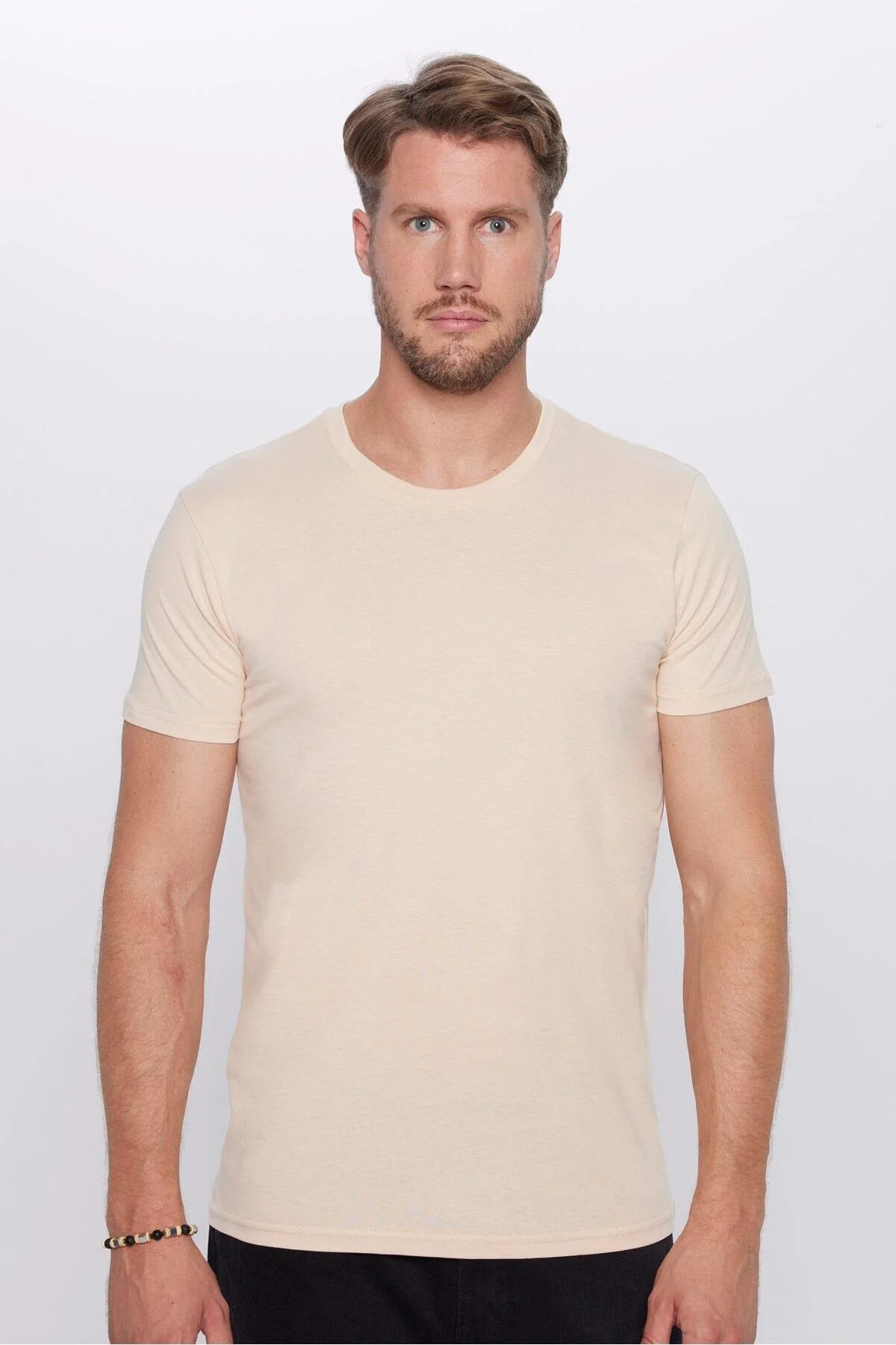 تی شرت مردانه و زنانه یونیزکس باریک برش 100 ٪ پنبه نرم پارچه ای با رنگ کرم تنی T SHIRT Tudors