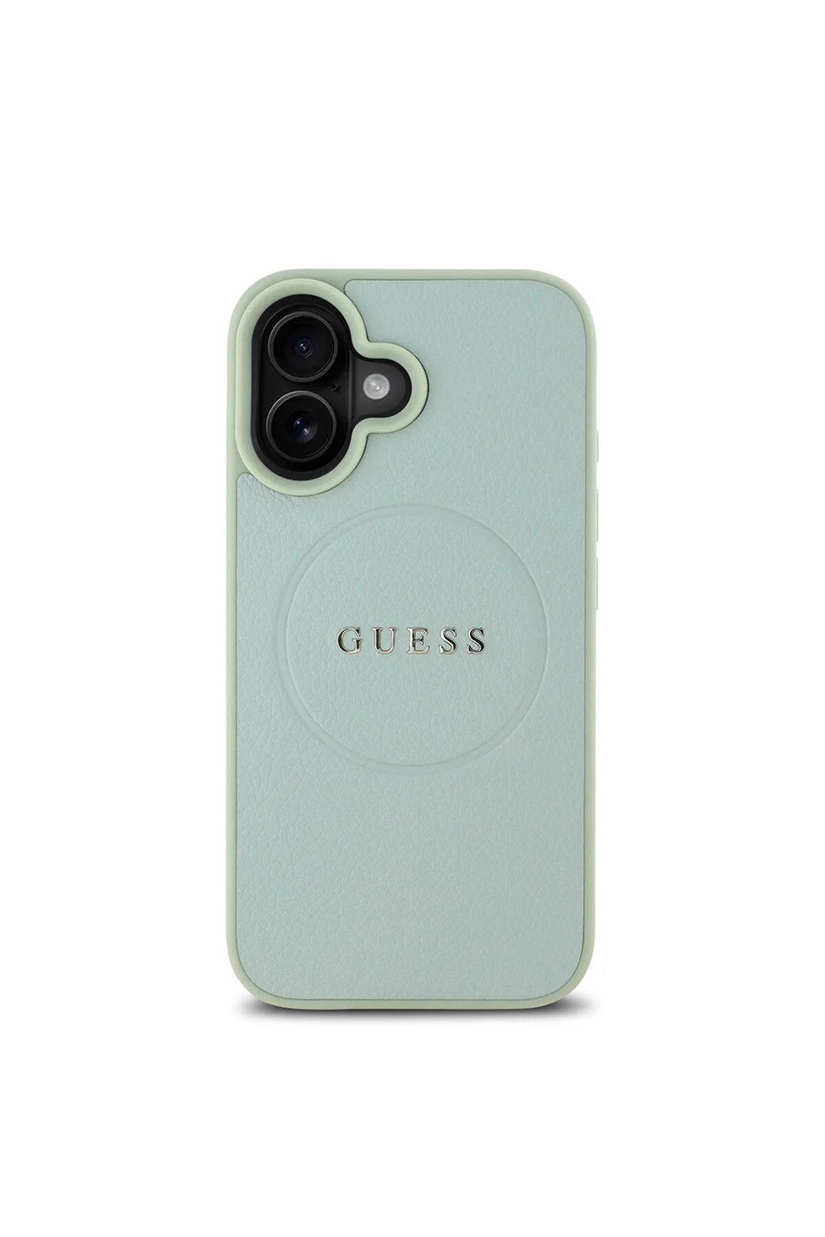 کاور و قاب سازگار IPHONE 16 PLUS GUESS دارای ویژگی شارژ MAGSAFE پوشش دانه با لوگوی متنی سبز Guess