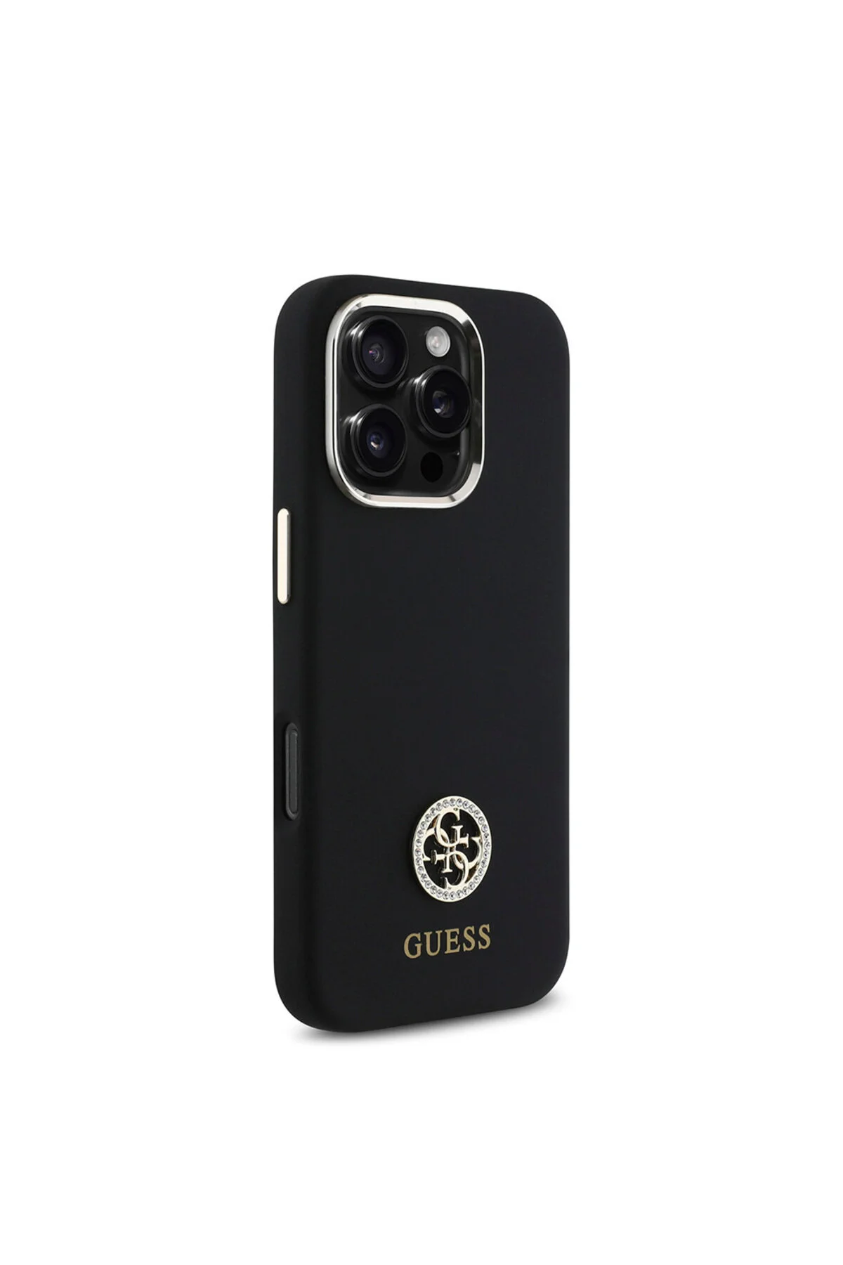 کاور و قاب آیفون 16 پرو مکس سازگار با متن لایسنس شده لوگوی STONE 4G دوربین فلزی مشکی Guess