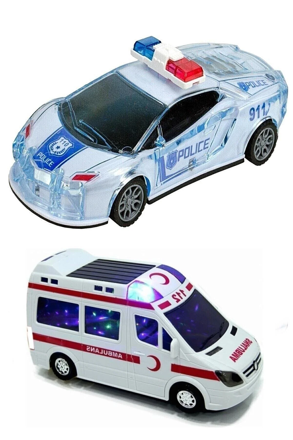 ماشین اسباب بازی باطری 112 آمبولانس و محافظ اصطکاک پلیس موزیکال نور ست 2 تایی Brother Toys