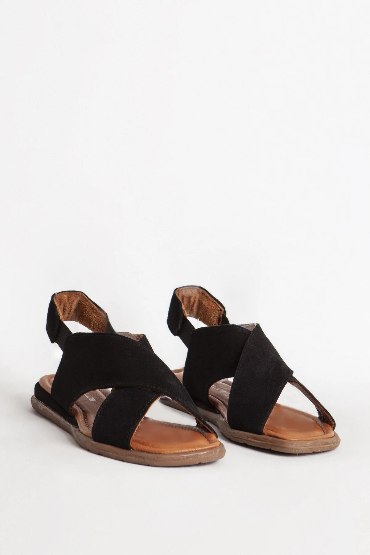 صندل مشکی زنانه کفش پوست متقاطع گاه به چرمی واقعی ZY 7616 SUEDE دری کلاب Dericlub