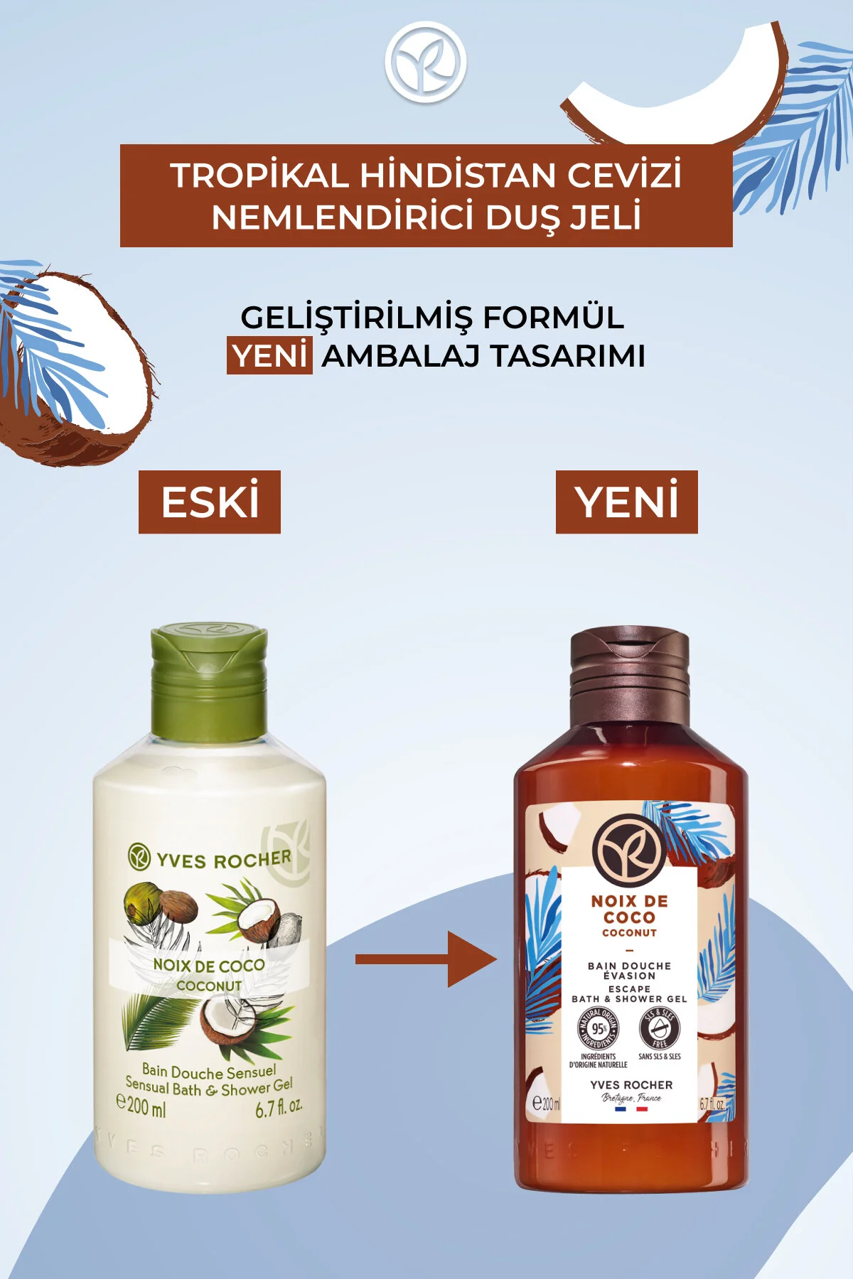 شوینده حمام مرطوب کننده با عطر نارگیل استوایی 200 میلی لیتر ایوروشه Yves Rocher