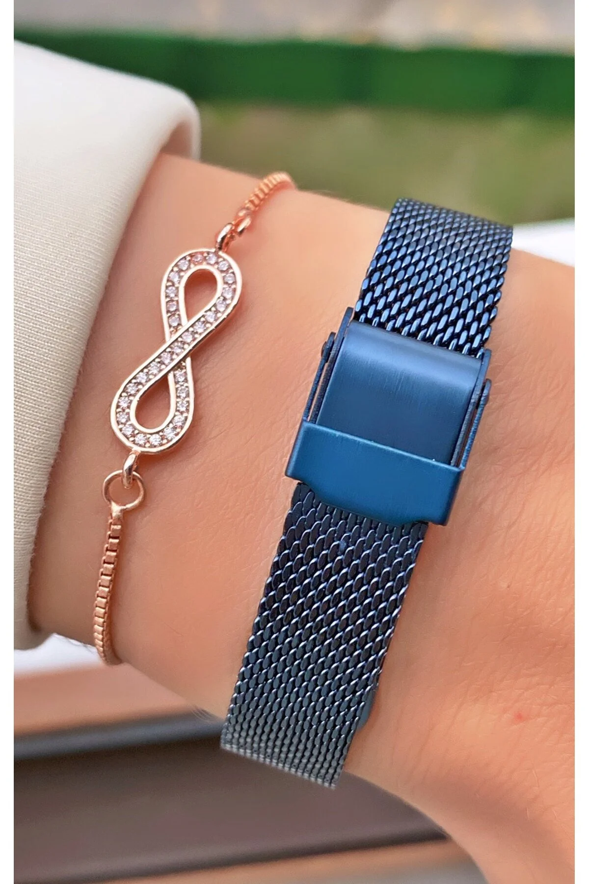 ساعت زنانه نام تجاری FERRUCI NAVY BLUE COLOR CORD 2 سال تضمین مچی زنان دستبند Ferrucci